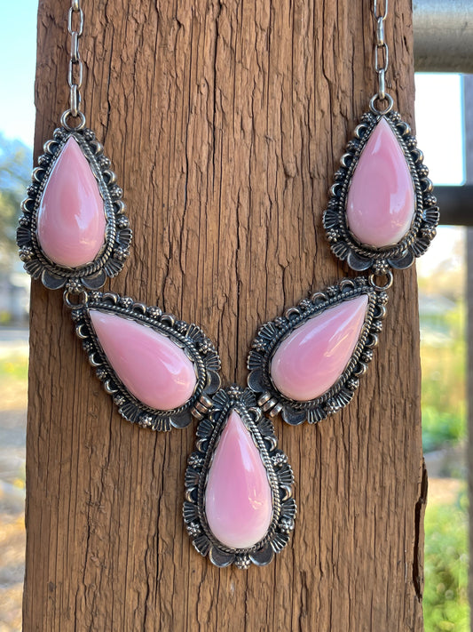 Pink Conch Teardrop Necklace | Sterling Silver 925 Fan B905