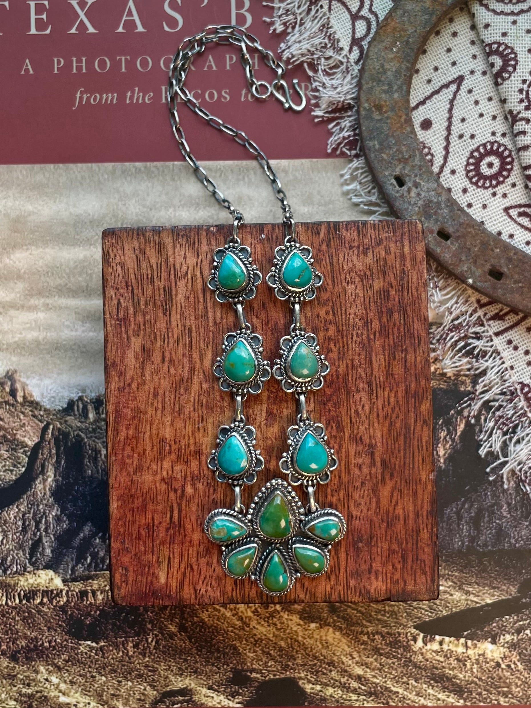 Kingman Turquoise Cluster Necklace | 925 Sterling Silver D229