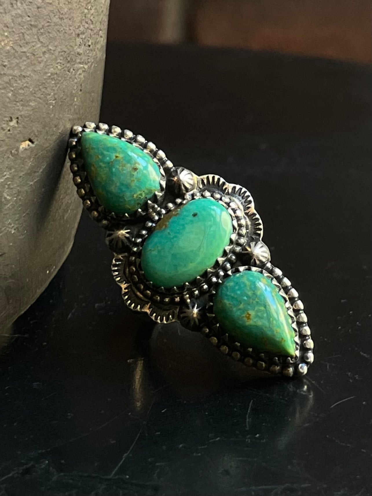 Kingman Turquoise Triple Stone Ring Size 6 | 925 Sterling Silver G555