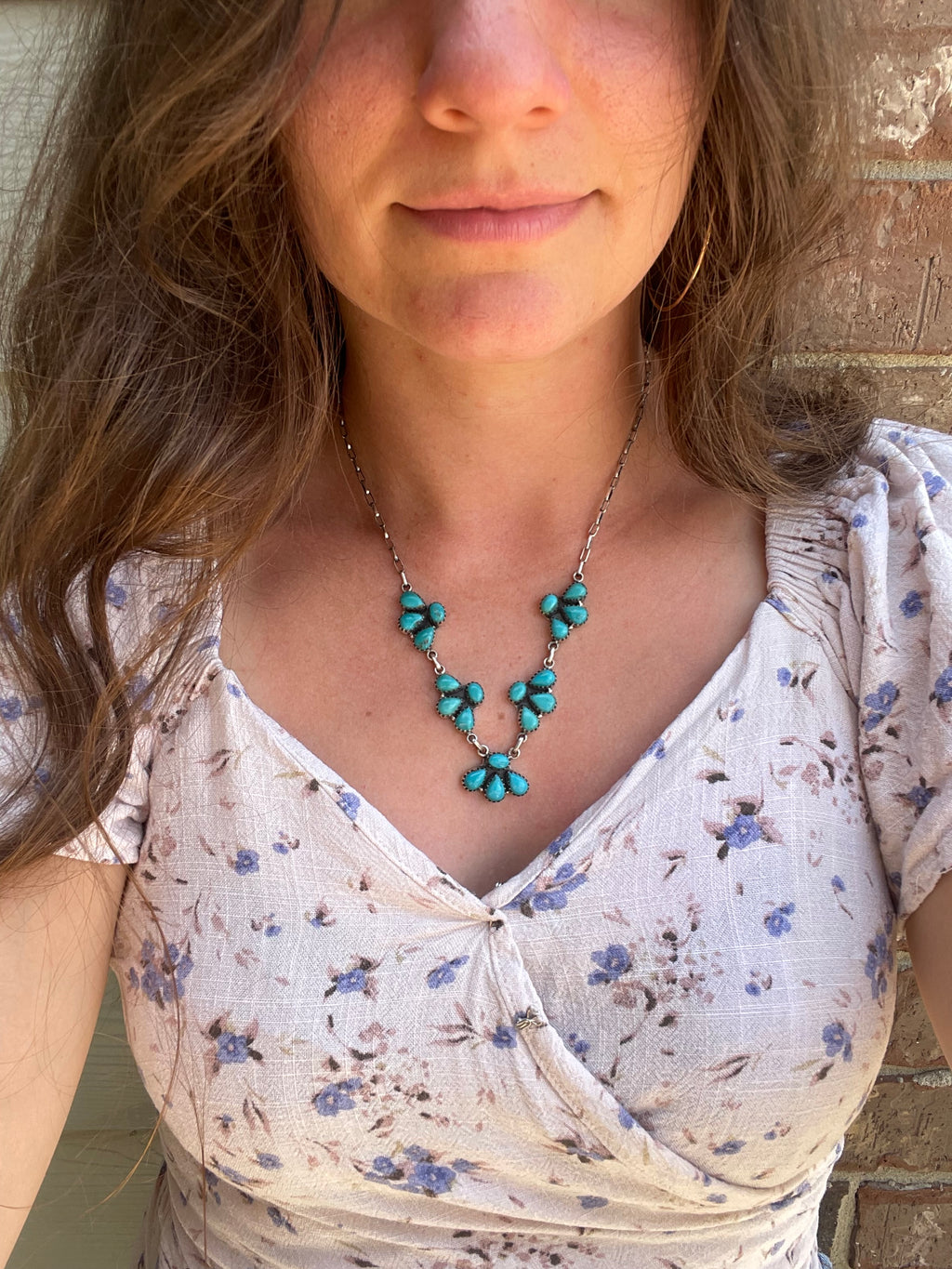 Kingman Turquoise Cluster Lariat Necklace | Sterling Silver G411