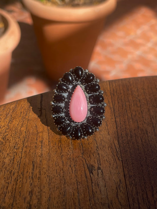 Pink Conch Black Onyx Ring | Sterling Silver | Size 9 C860