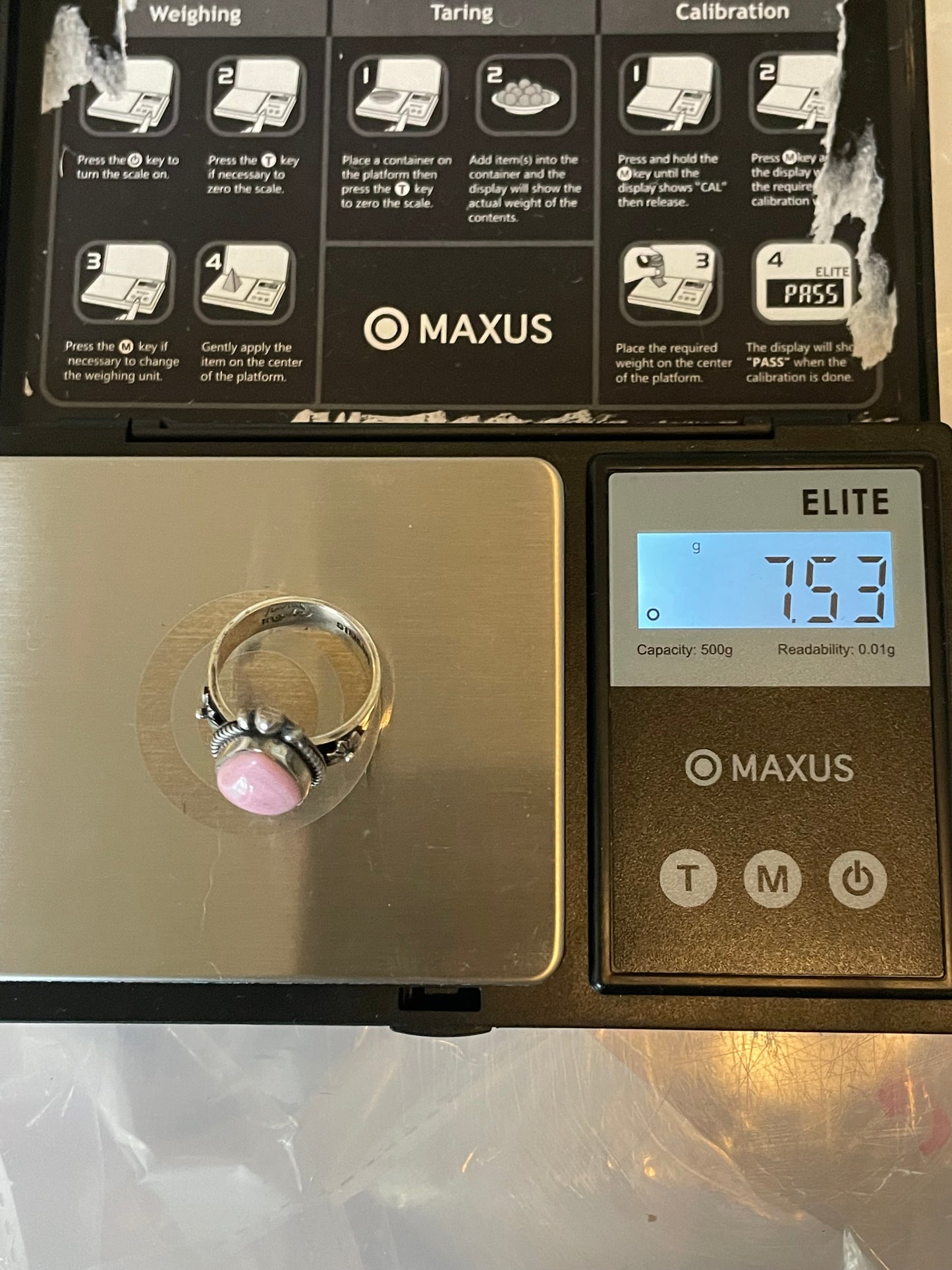 Pink Conch Tear Drop Ring | 925 Sterling Silver Size 7.5 E463