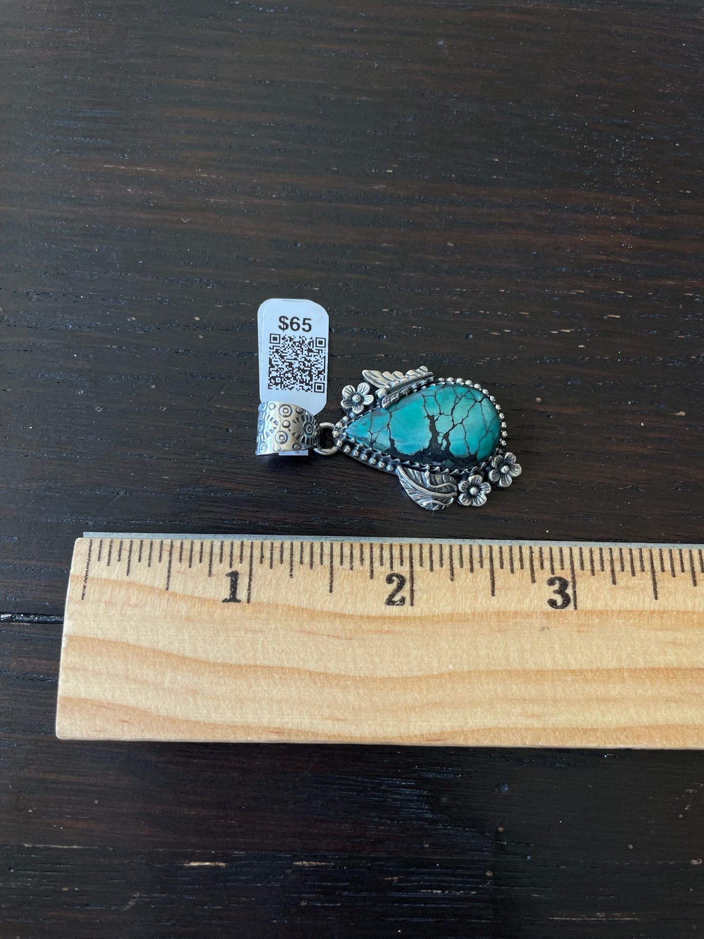 Kingman Turquoise Butterfly and Leaf Pendant | Sterling Silver | A679
