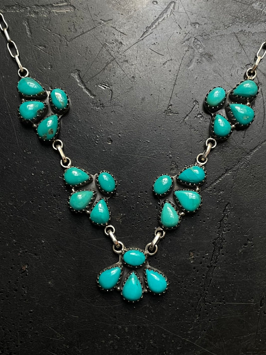 Kingman Turquoise Cluster Lariat Necklace | Sterling Silver G411