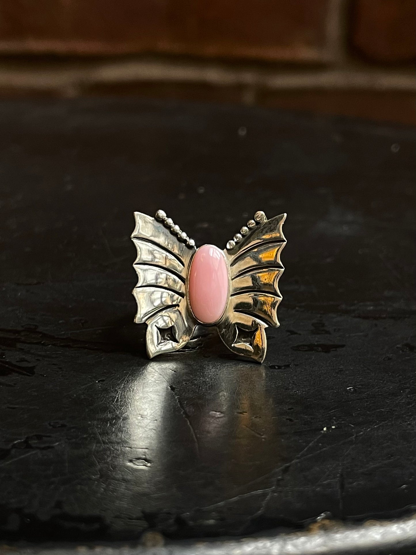 Pink Conch Butterfly Ring Size 7.5 | 925 Sterling Silver Southwest E117