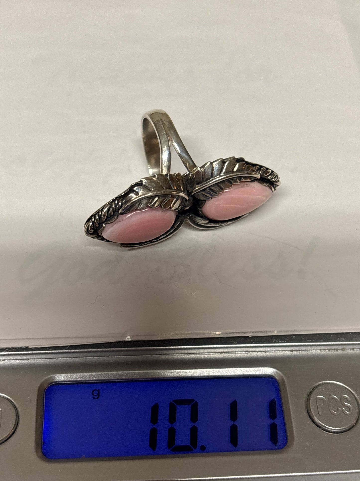 Pink Conch Double Stone Ring Size 7 | 925 Sterling Silver C892