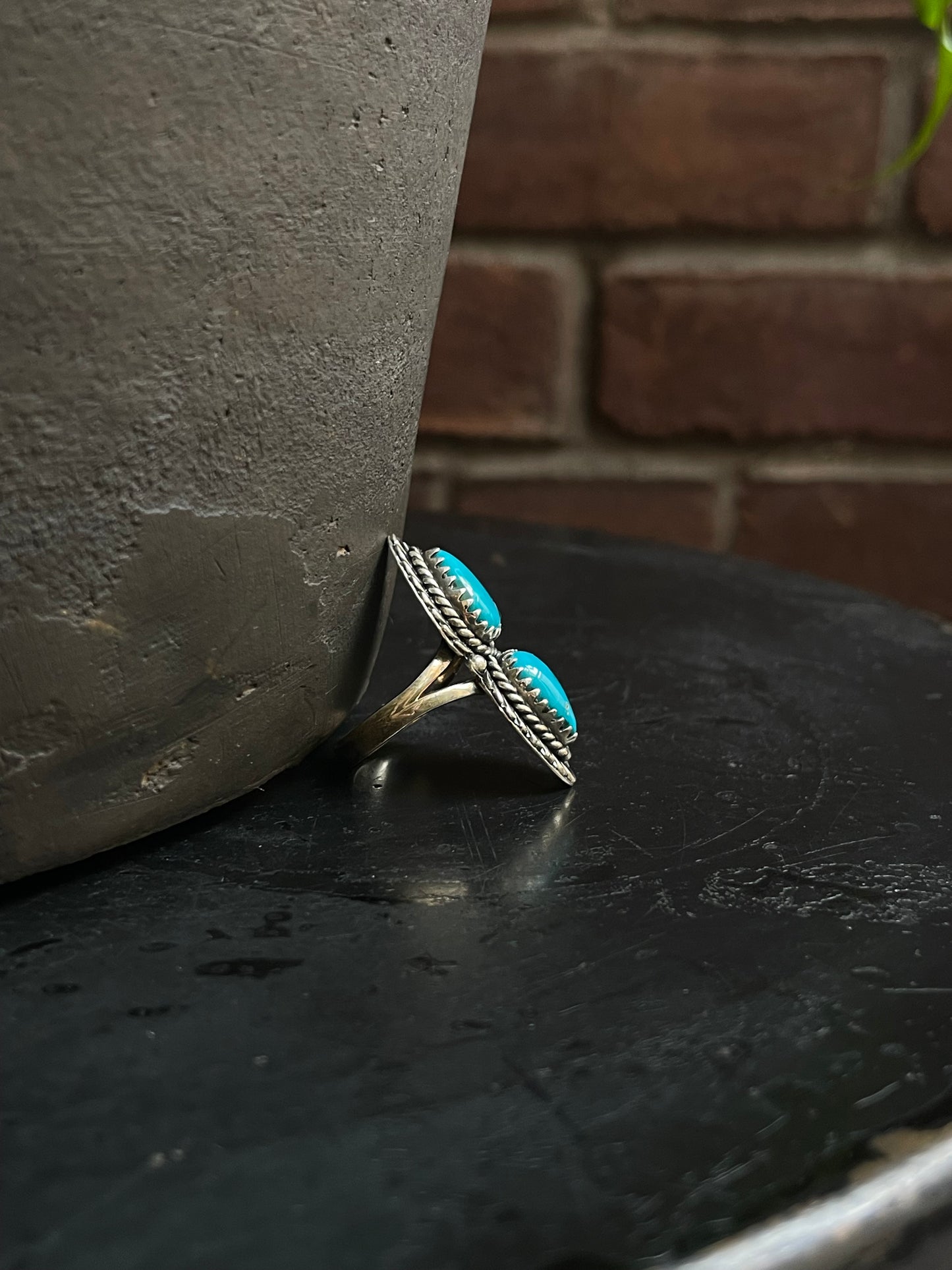 Kingman Turquoise Double Stone Ring Size 8.5 | 925 Sterling Silver Southwest E206
