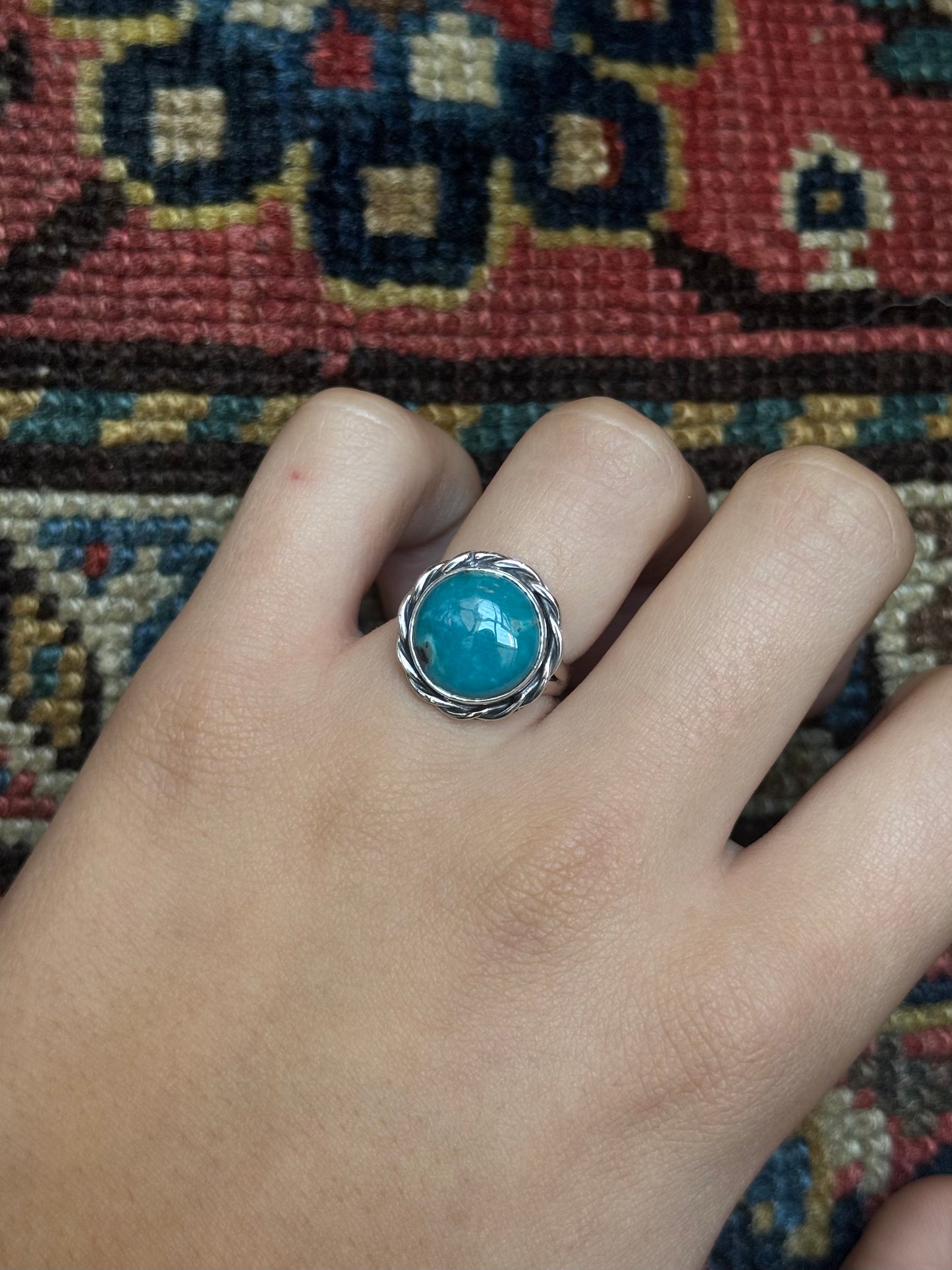Turquoise Circle Ring | Sterling Silver | Size 6 | C131