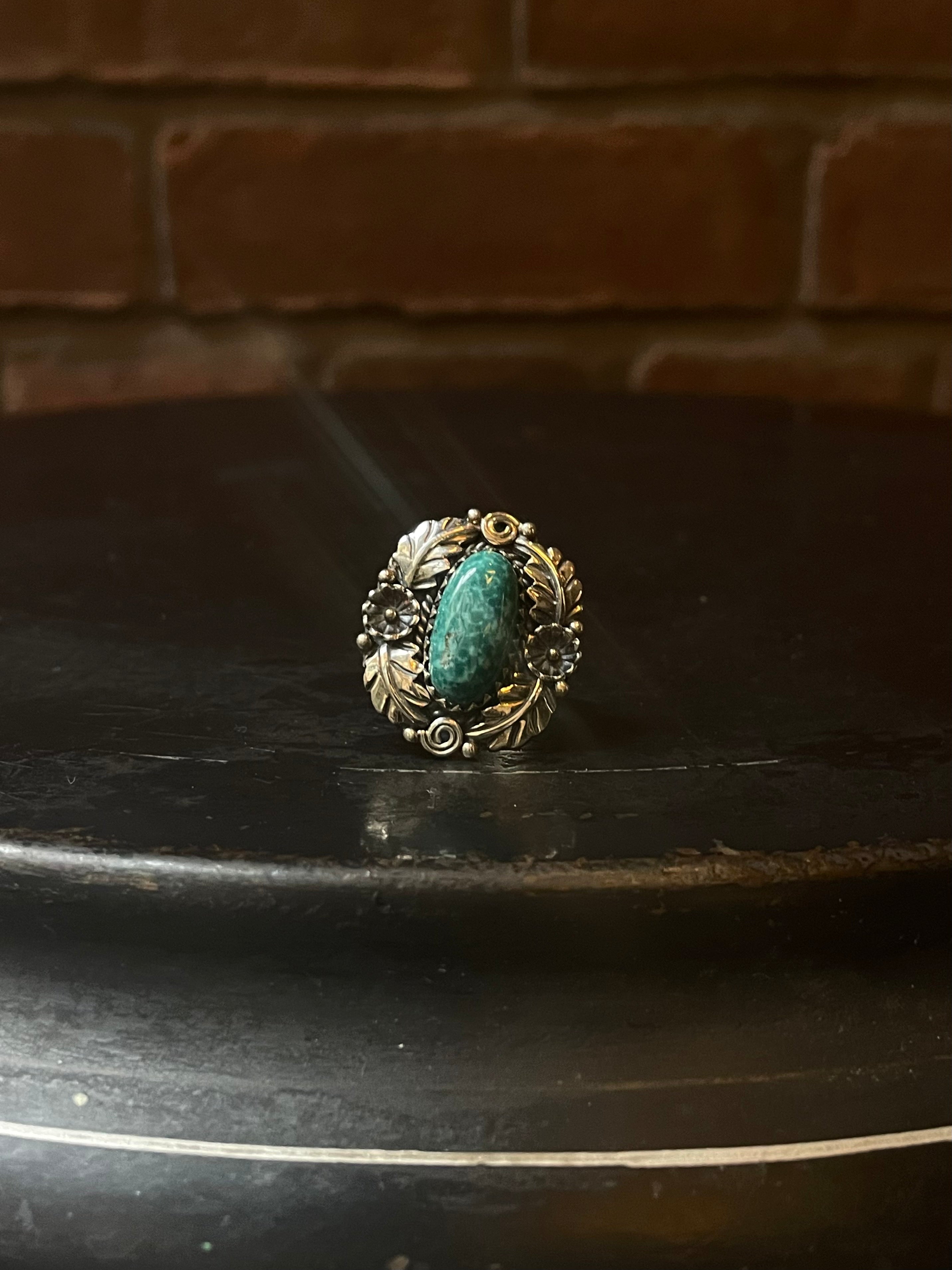 Turquoise Feather Ring Size 8.75 | 925 Sterling Silver C946