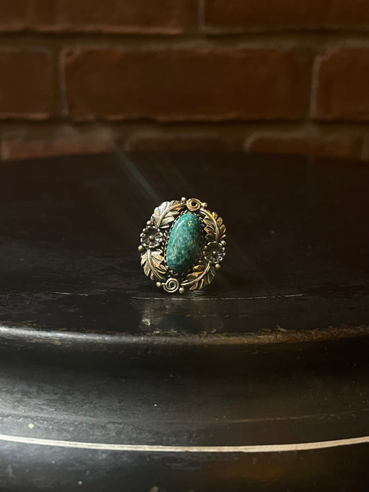 Turquoise Feather Ring Size 8.75 | 925 Sterling Silver C946