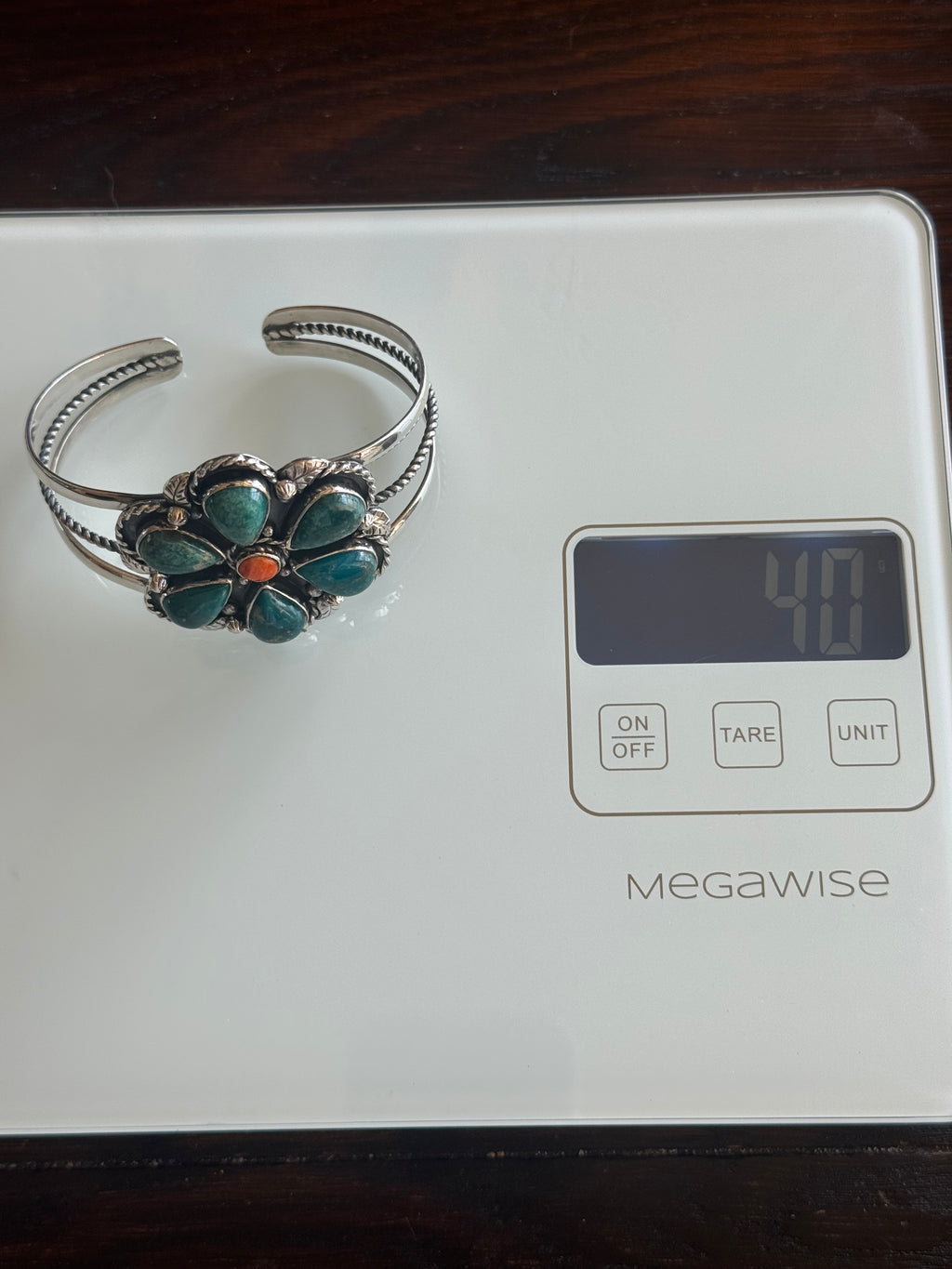 Turquoise Spiny Oyster Flower Cuff | Sterling Silver | A992