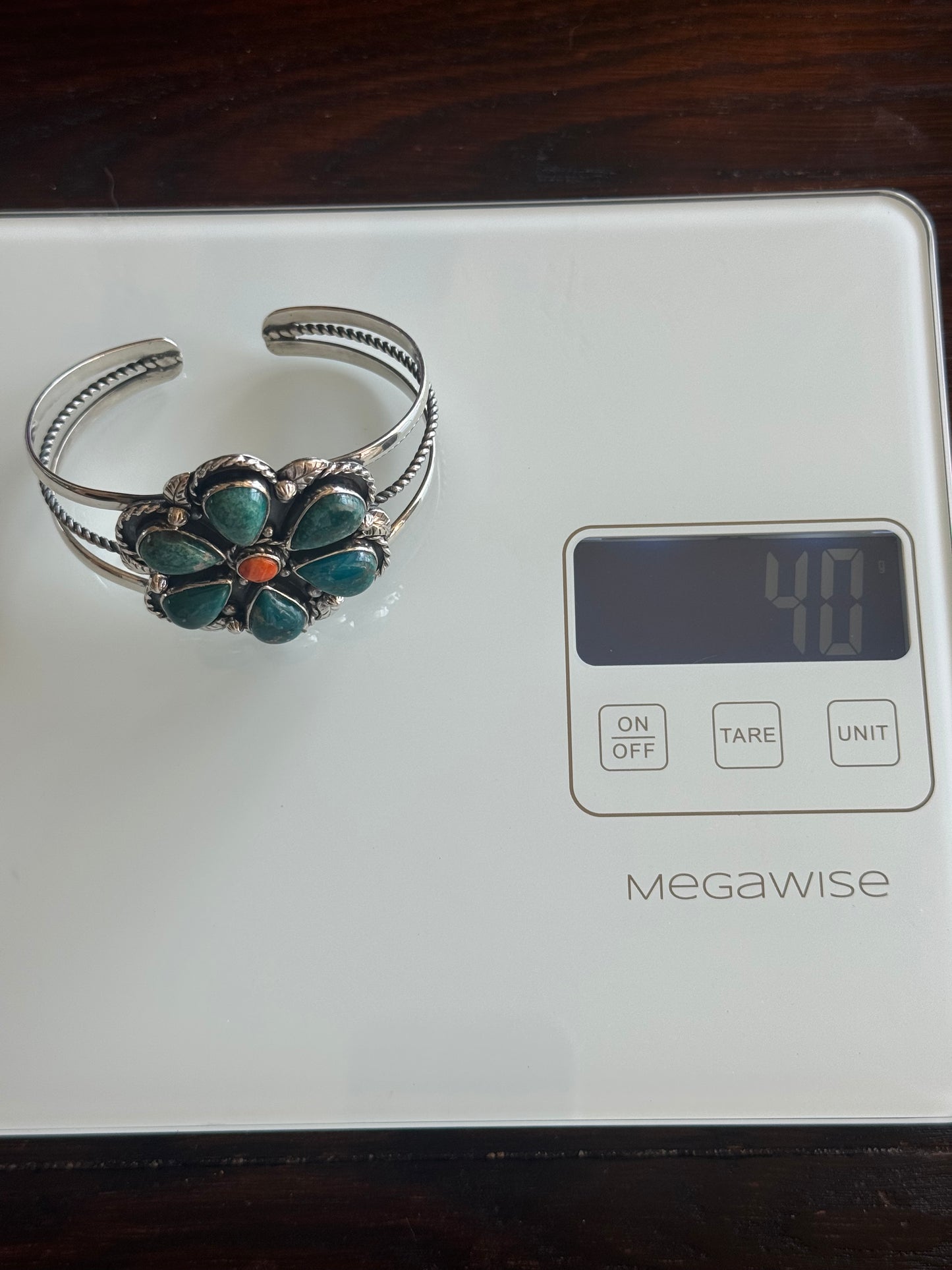Turquoise Spiny Oyster Flower Cuff | Sterling Silver | A992
