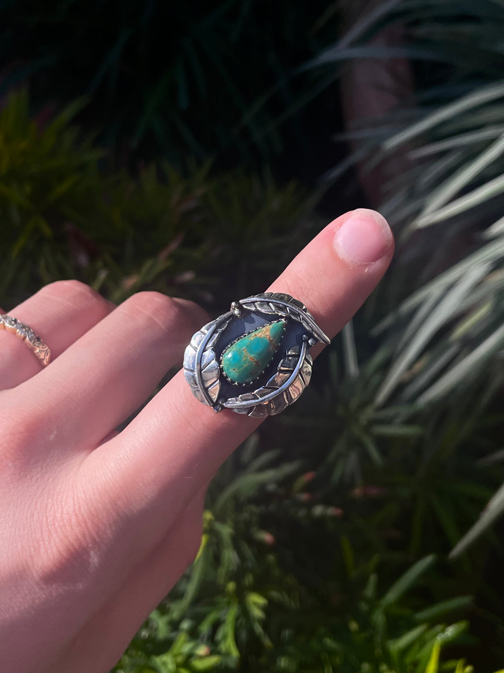 Turquoise Feather Ring Size 7.75 | 925 Sterling Silver C878