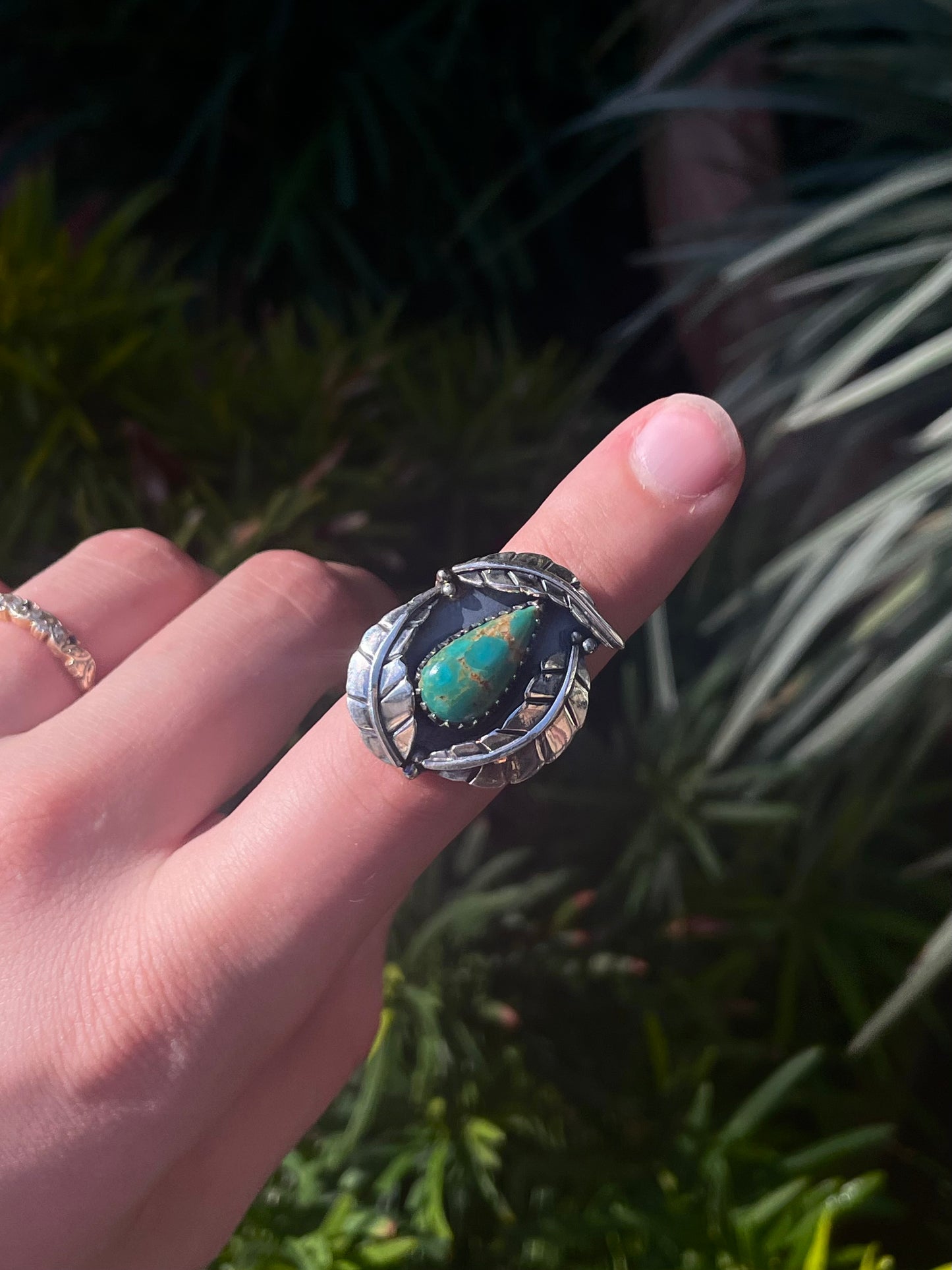 Turquoise Feather Ring Size 7.75 | 925 Sterling Silver C878
