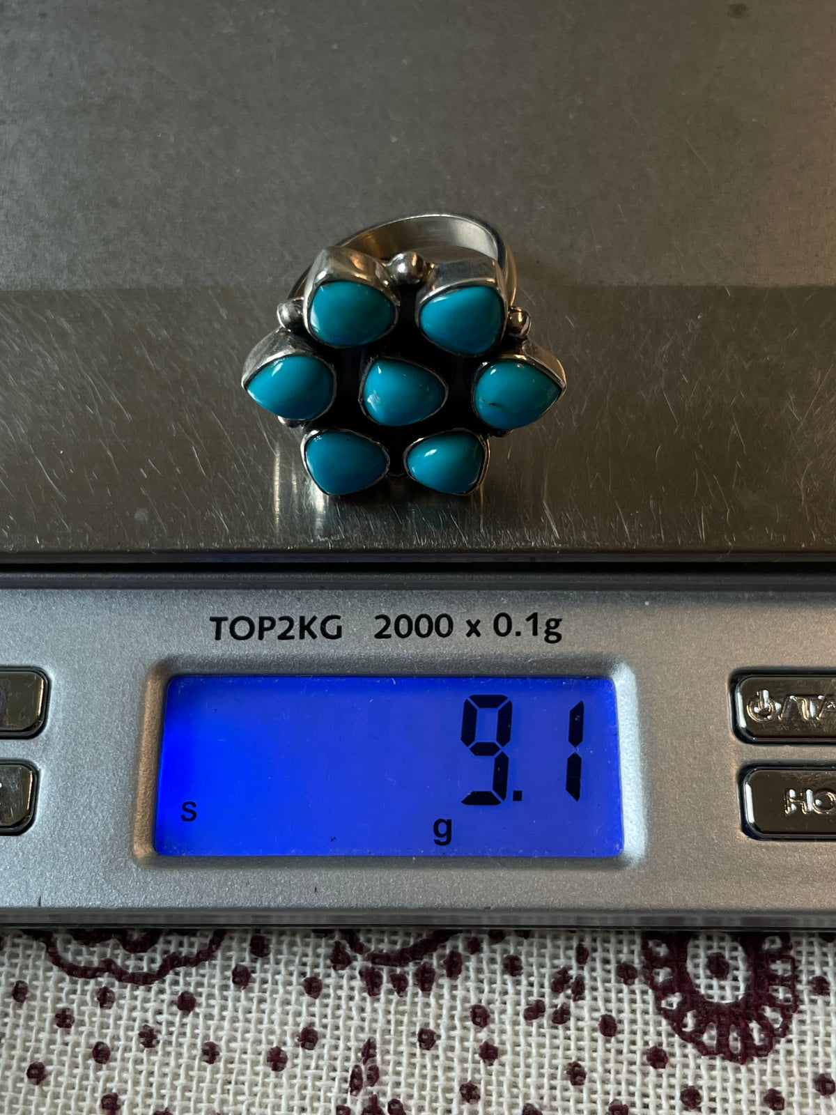 Turquoise Flower Ring Size 9 | 925 Sterling Silver C553