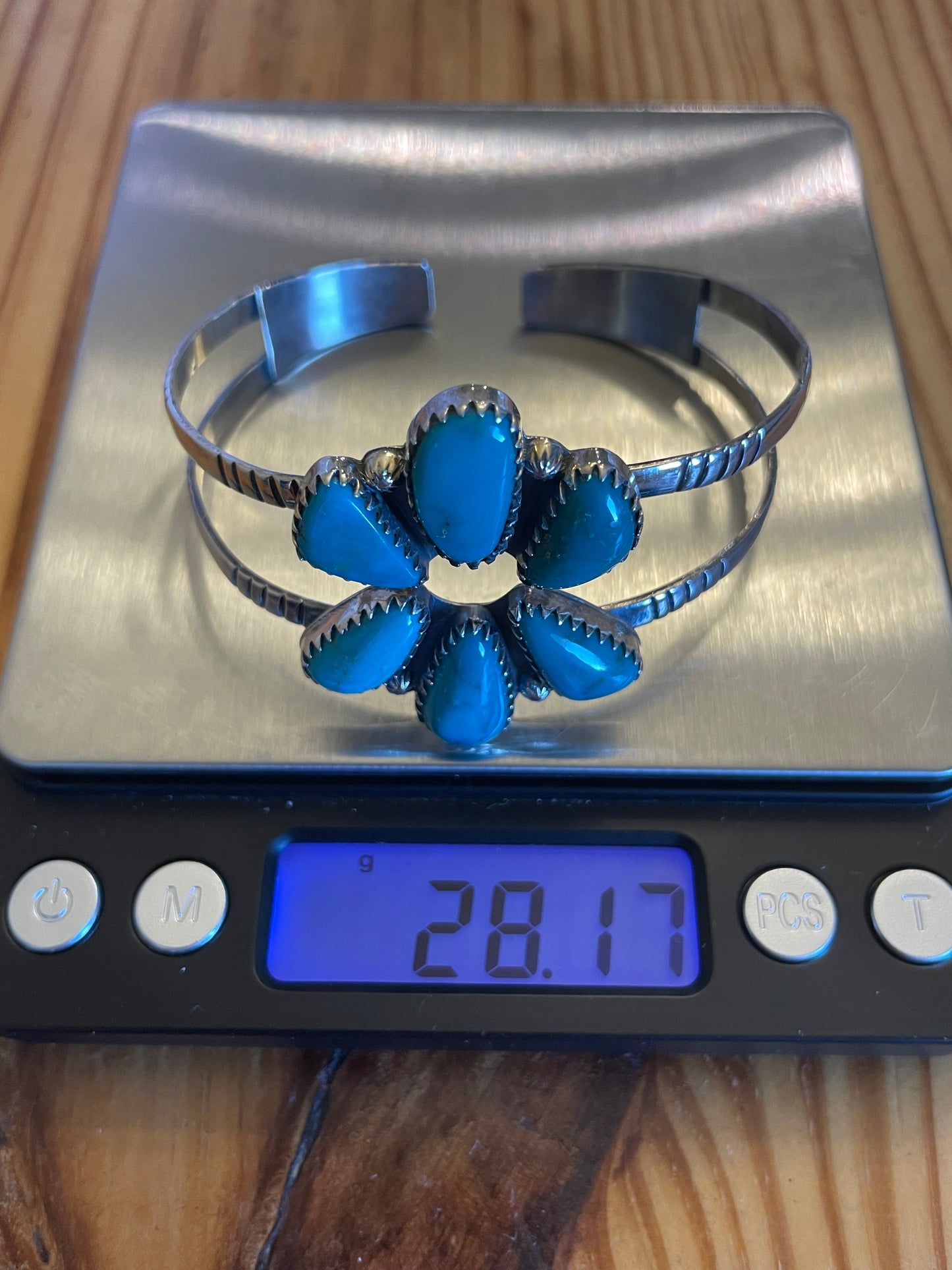 Turquoise Split Cluster Cuff Bracelet | Sterling Silver 925 | B514