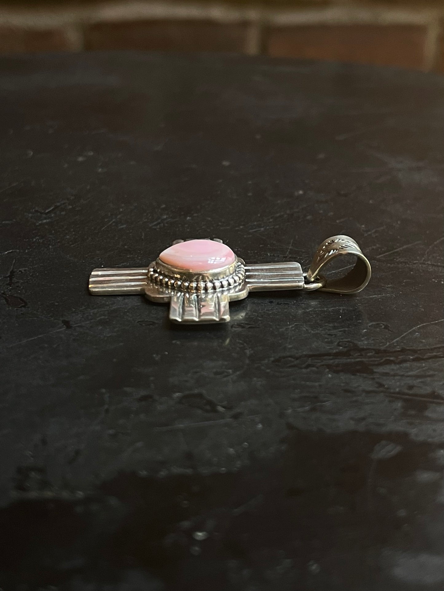 Pink Conch Zia Cross Pendant | Sterling Silver G446