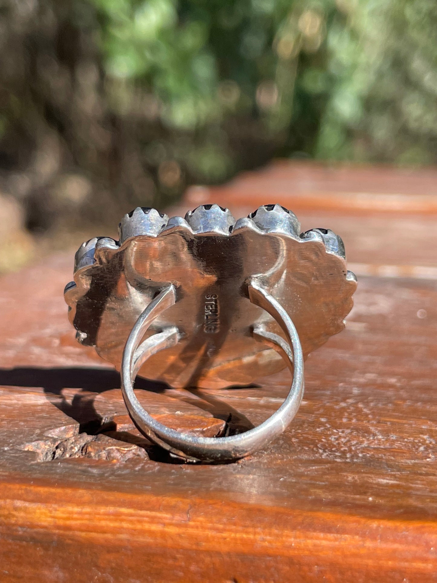 Pink Conch Heart Black Onyx Cluster Ring Size 7 | 925 Sterling Silver B997