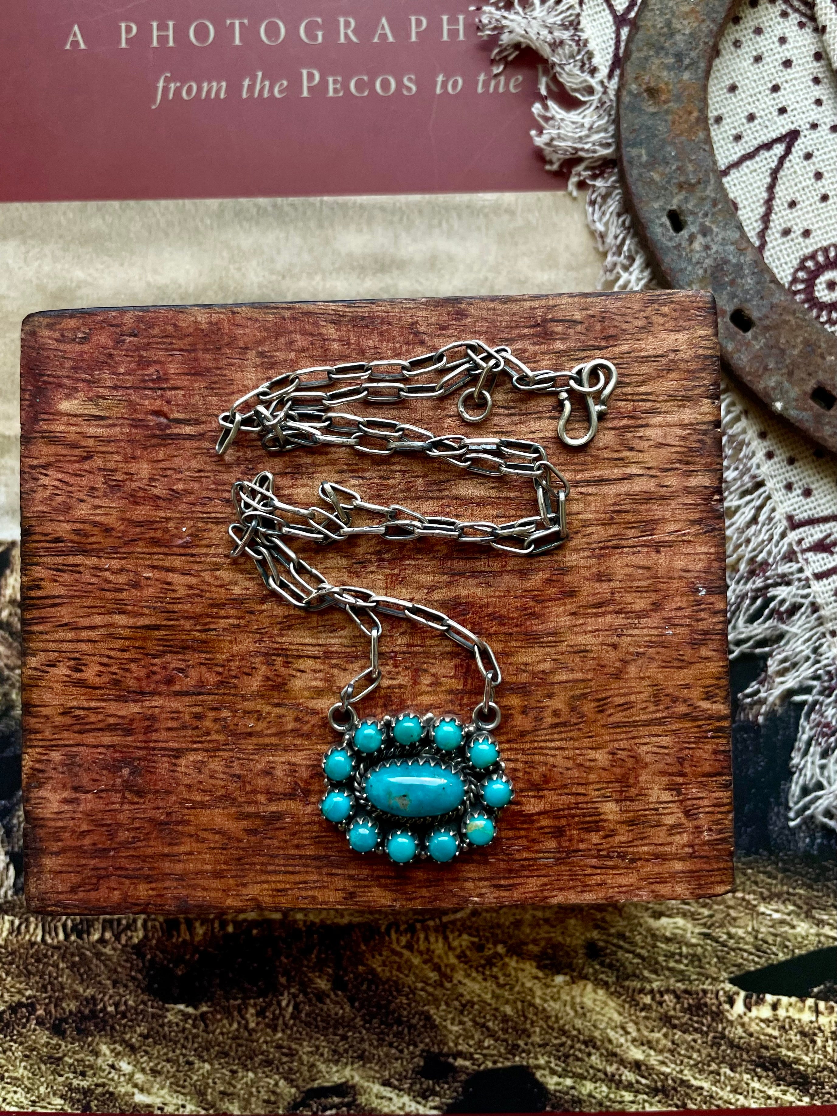 Kingman Turquoise Cluster Necklace | 925 Sterling Silver D198
