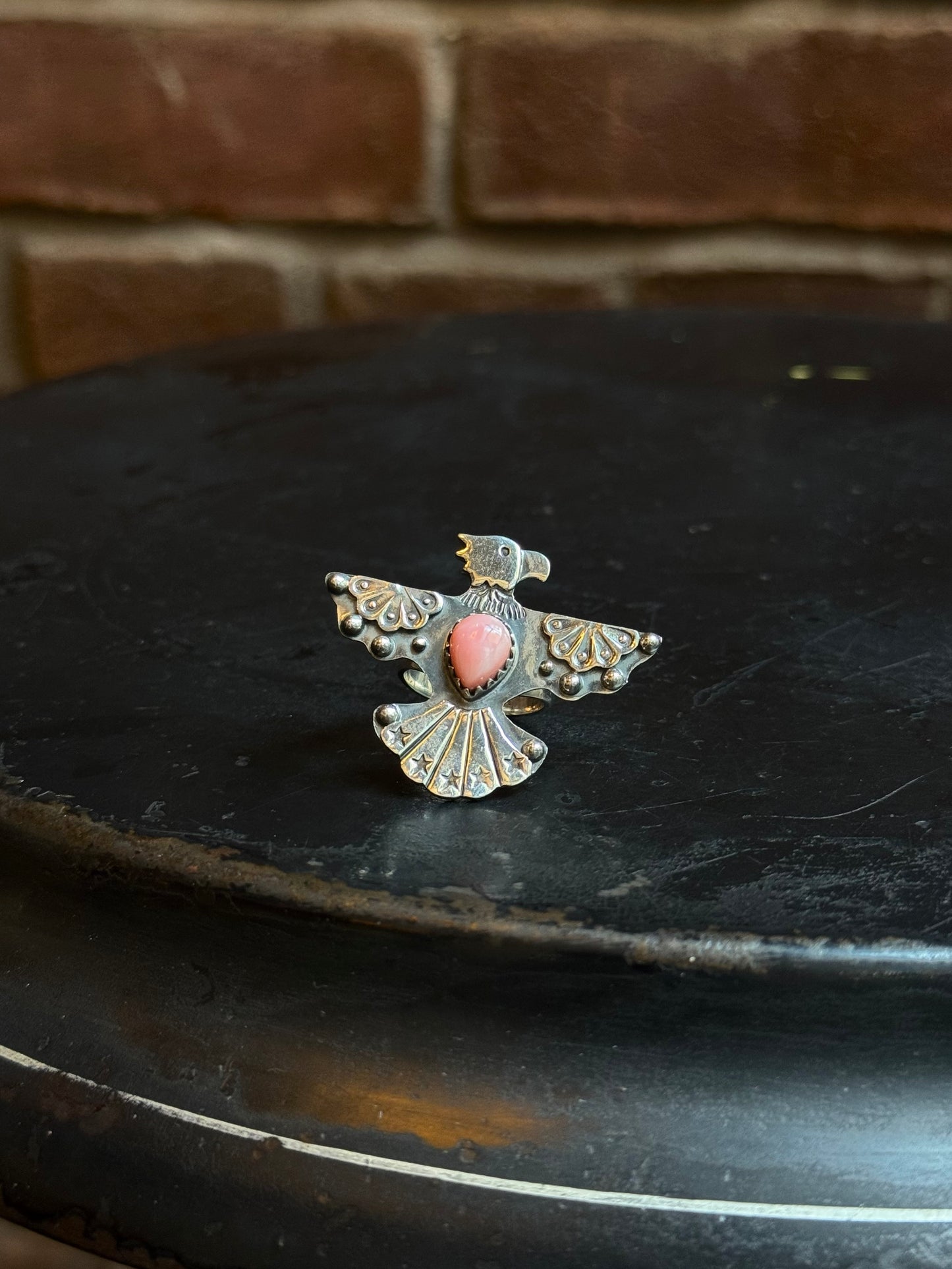 Pink Conch Thunderbird Ring Size 8 | 925 Sterling Silver C451