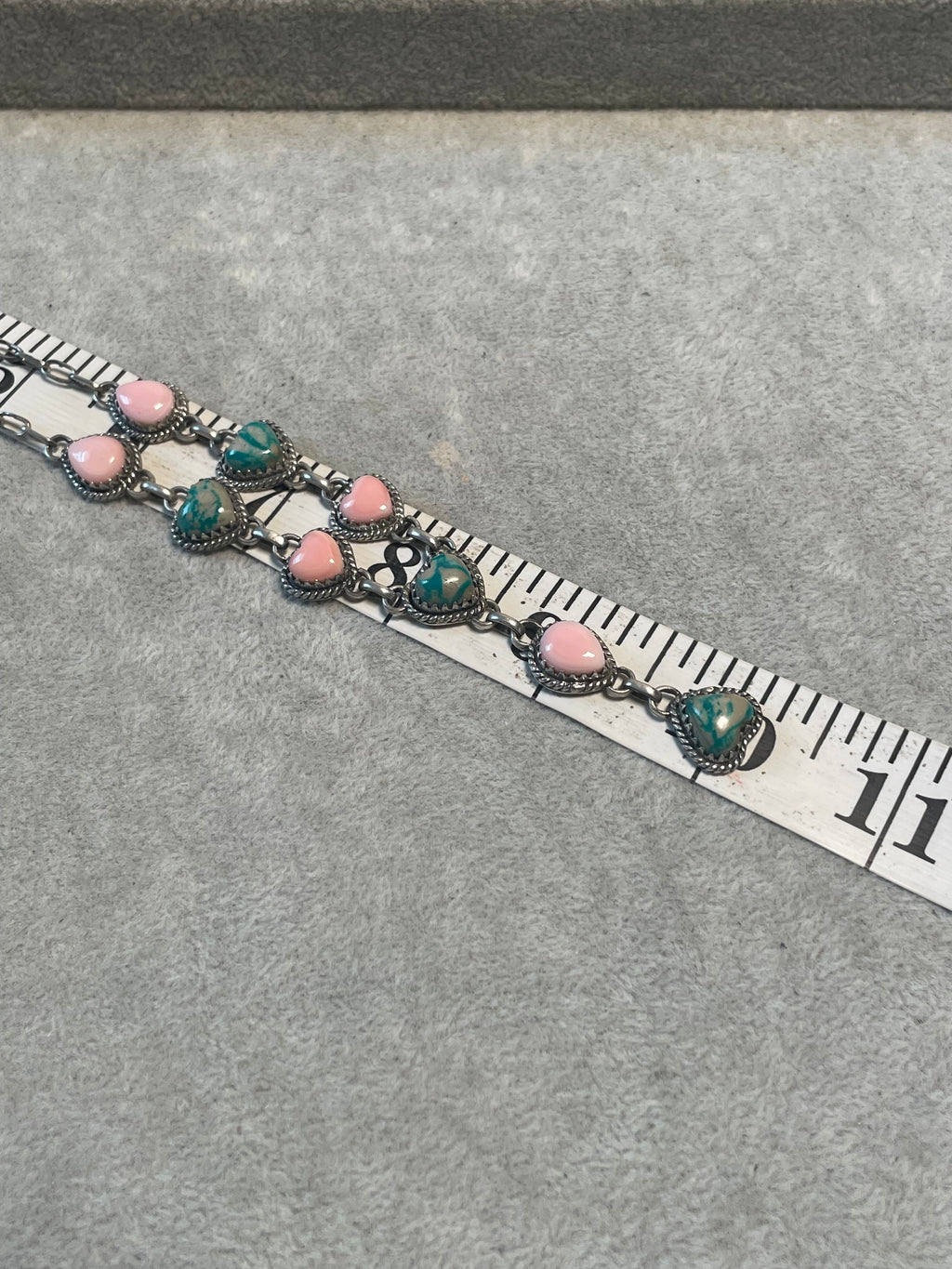 Pink Conch & Kingman Turquoise Lariat Necklace | 925 Sterling Silver D221