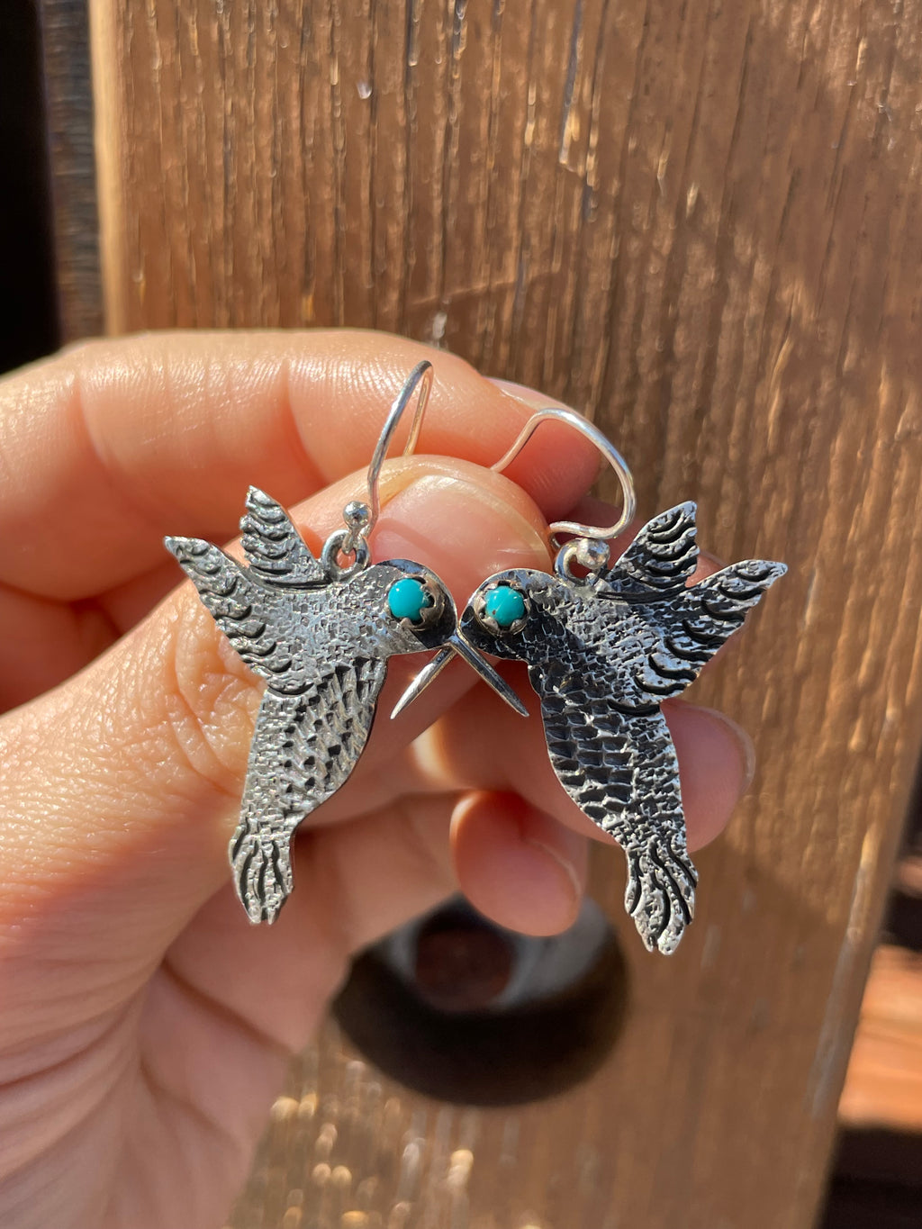 Kingman Turquoise Hummingbird Dangle Earrings | 925 Sterling Silver B920