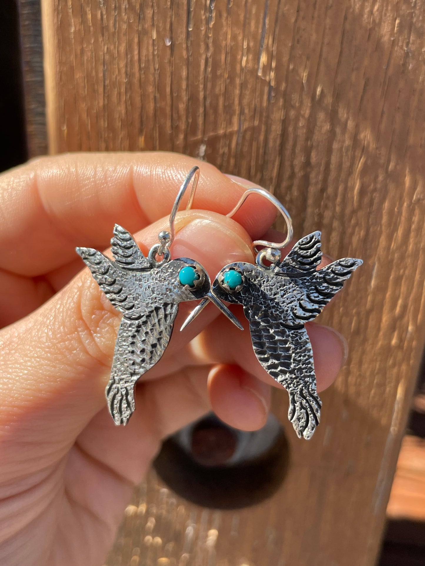 Kingman Turquoise Hummingbird Dangle Earrings | 925 Sterling Silver B920