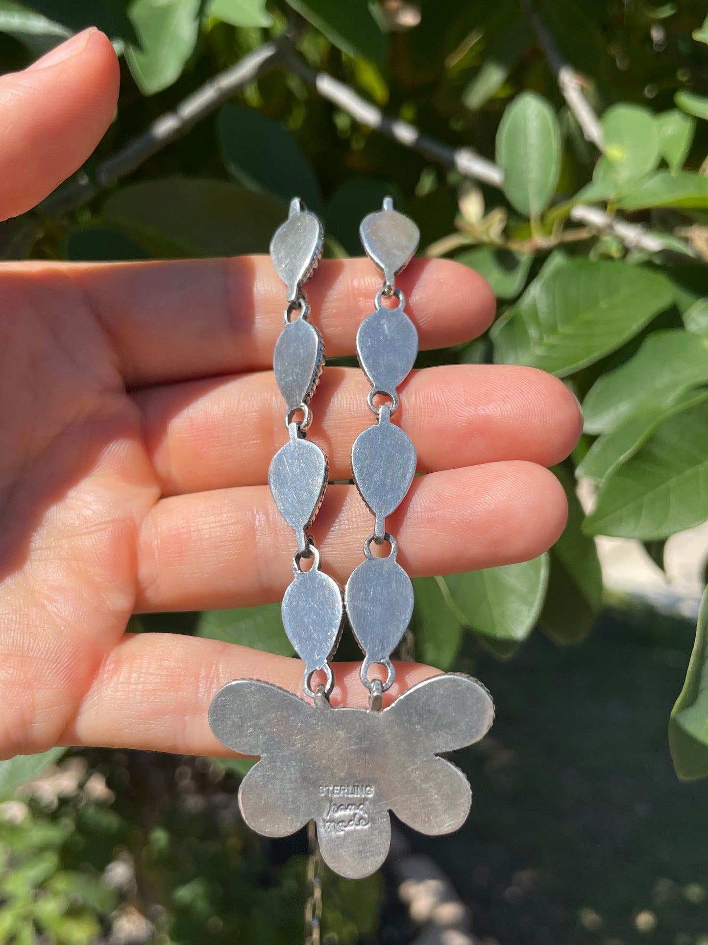 Kingman Turquoise Flower Lariat Necklace | Sterling Silver D135