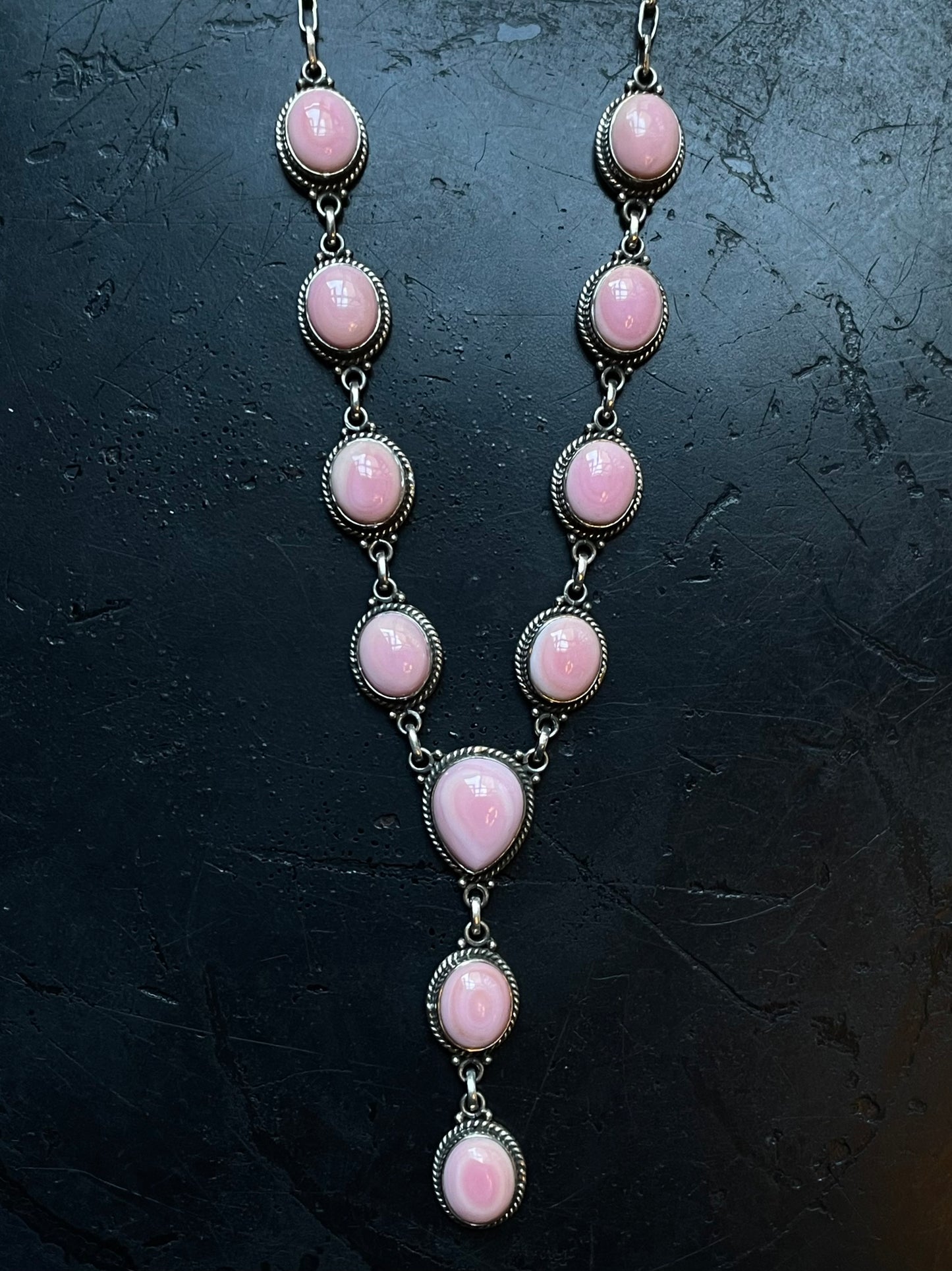 Pink Conch Lariat Necklace | 925 Sterling Silver E345