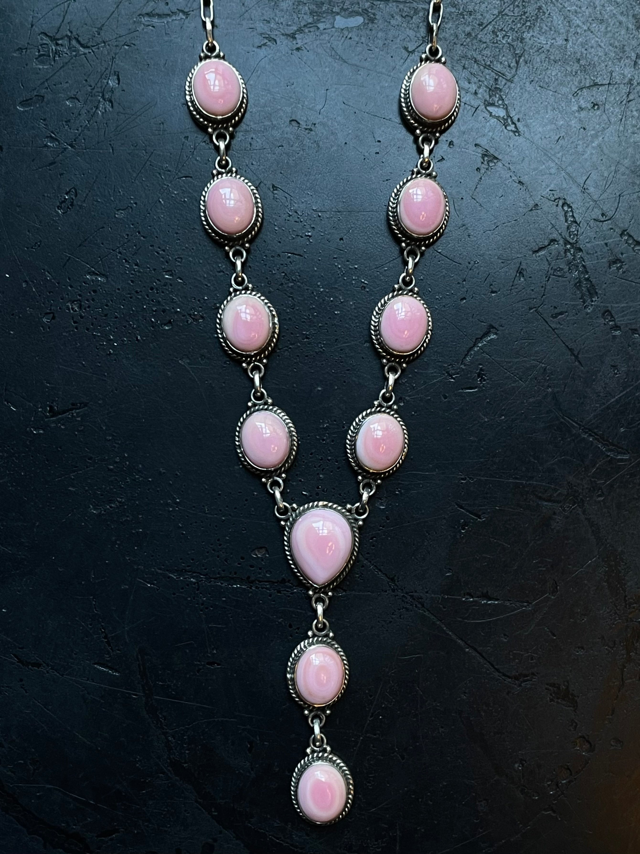 Pink Conch Lariat Necklace | 925 Sterling Silver E345