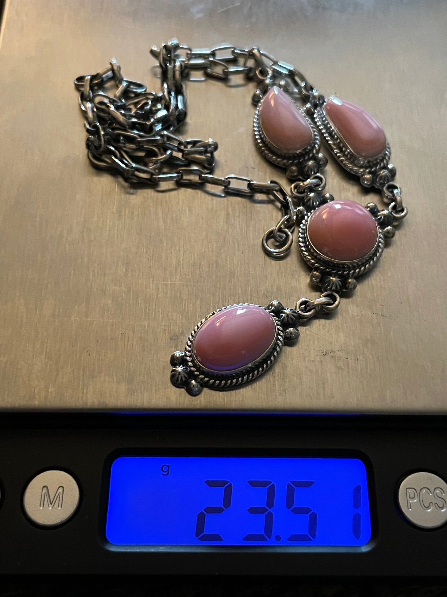 Pink Conch Drop Necklace | Sterling Silver 925 | Long Teardrop Statement | B868