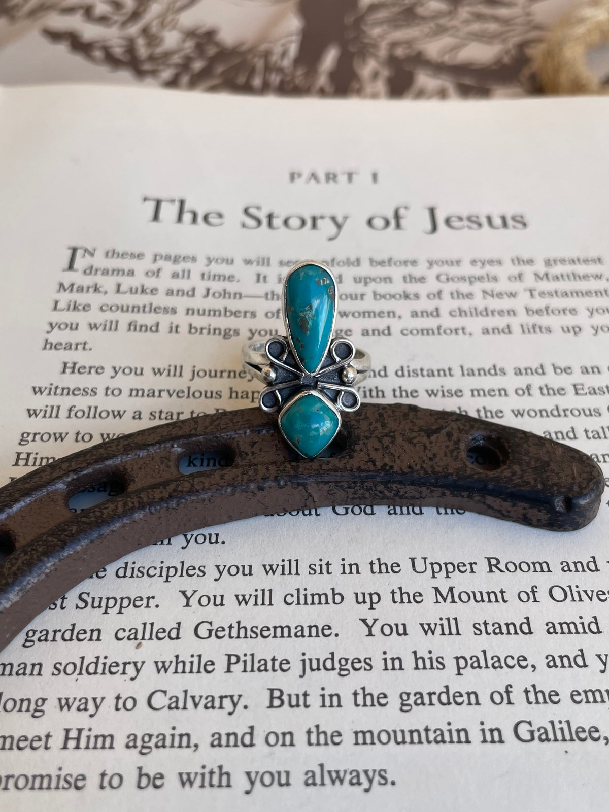 Turquoise Double Stone Ring | 925 Sterling Silver Size 8 G808
