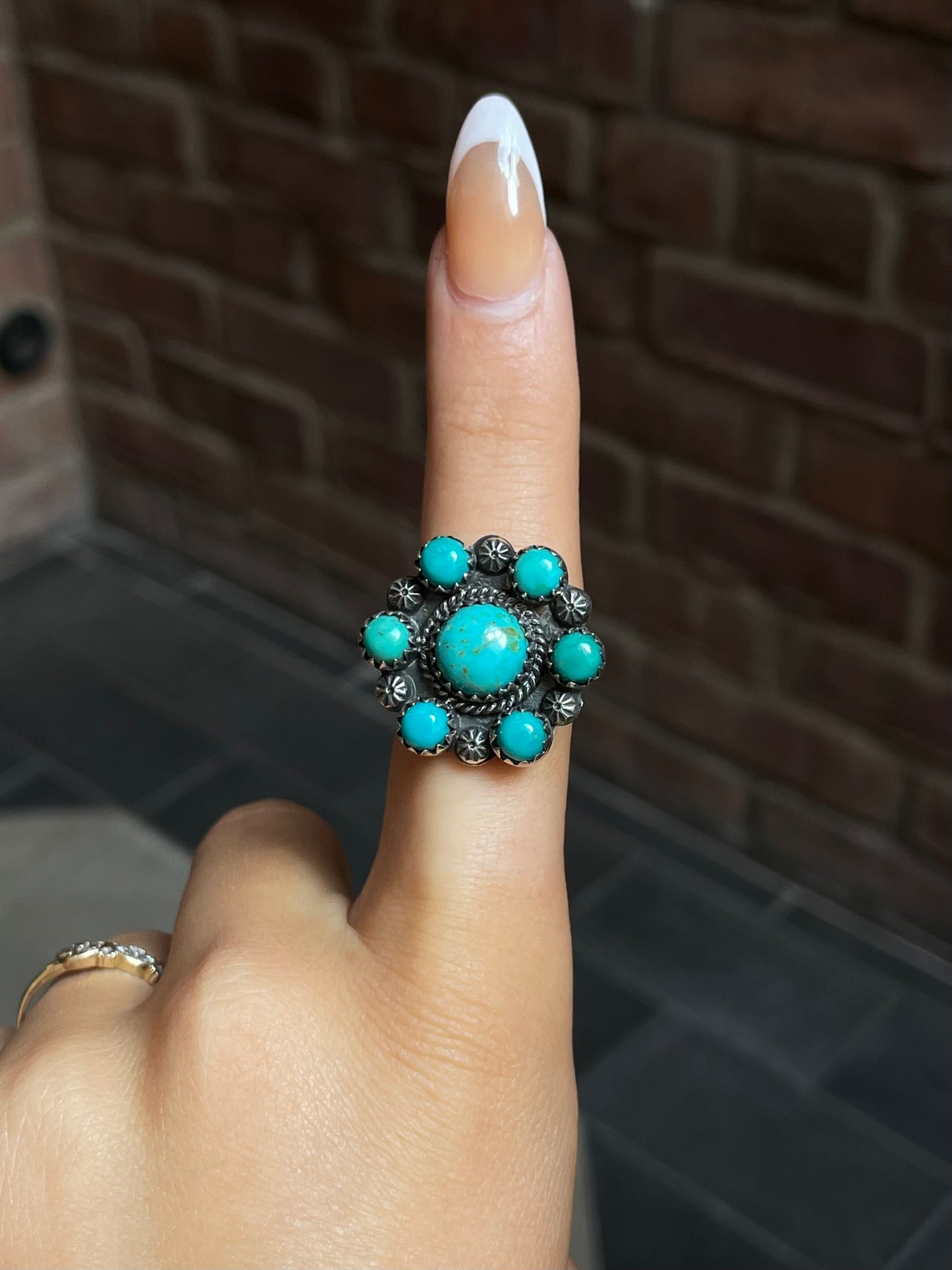 Turquoise Flower Ring Size 9 | Sterling Silver E863
