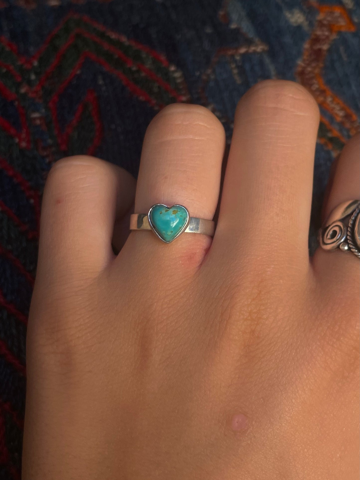 Kingman Turquoise Heart Ring | Sterling Silver | Size 7 G345