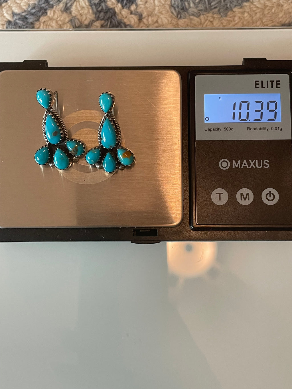 Kingman Turquoise Cluster Dangle Earrings | Sterling Silver E946