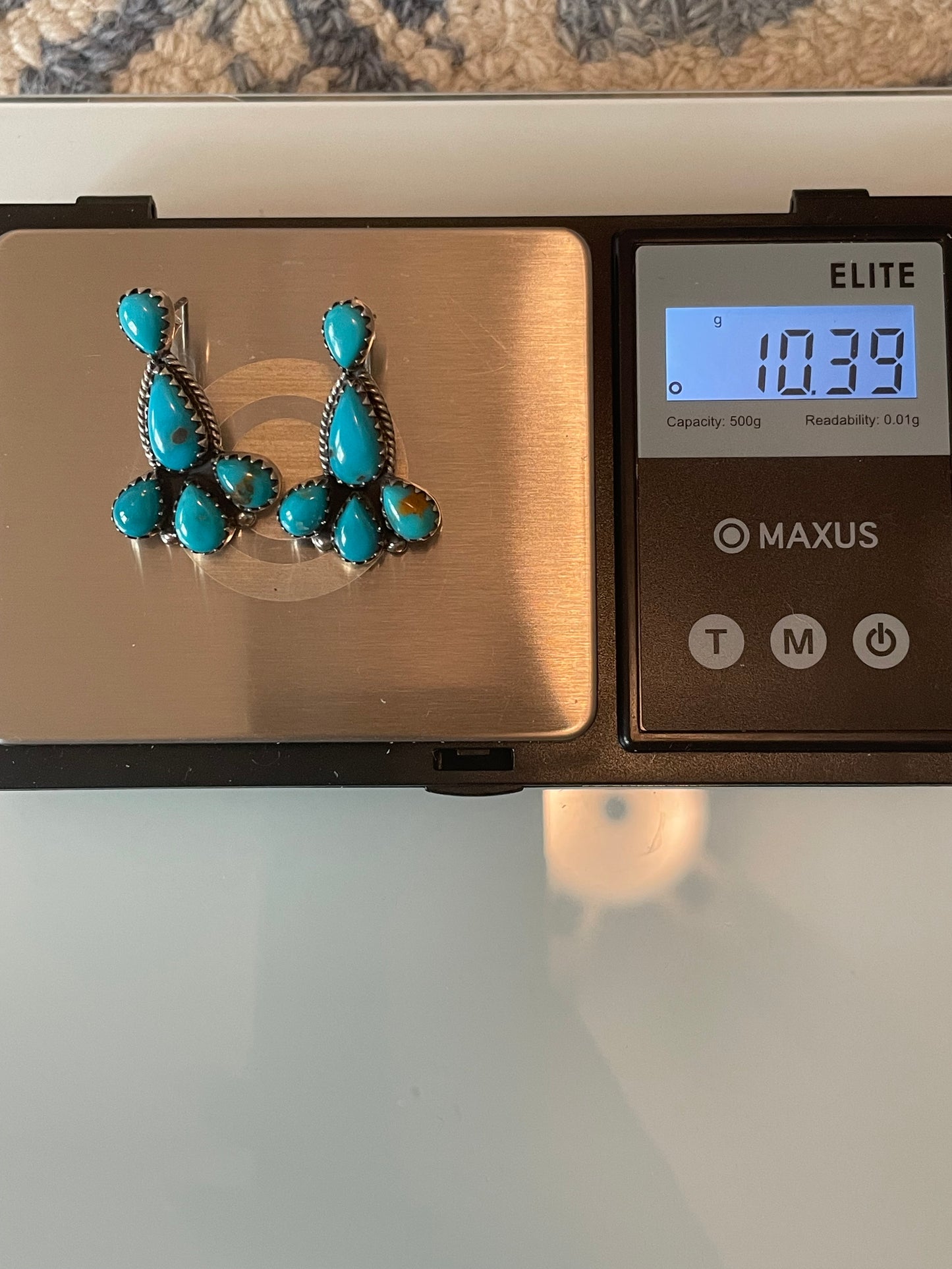 Kingman Turquoise Cluster Dangle Earrings | Sterling Silver E946