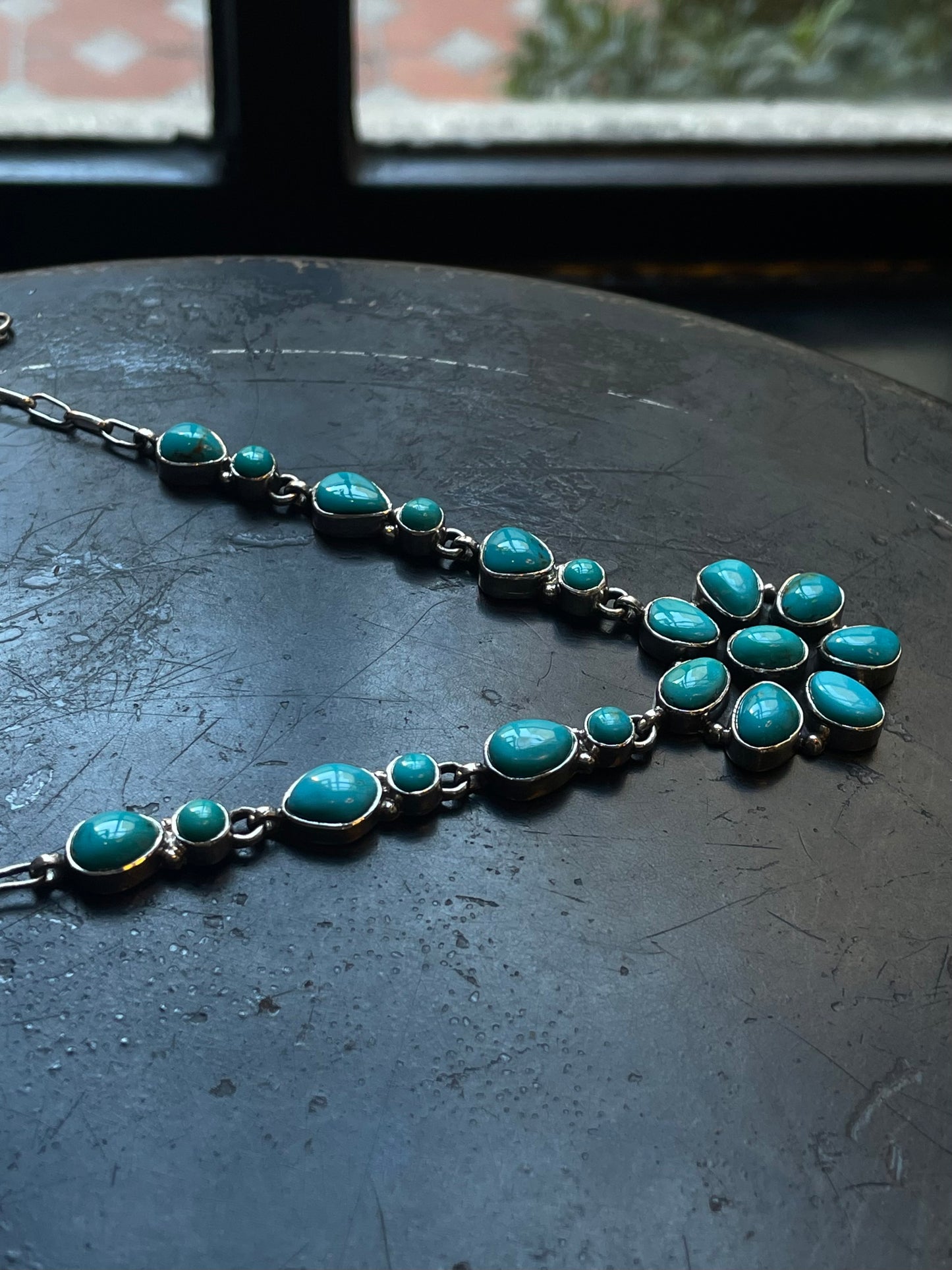 Kingman Turquoise Flower Necklace | 925 Sterling Silver E611