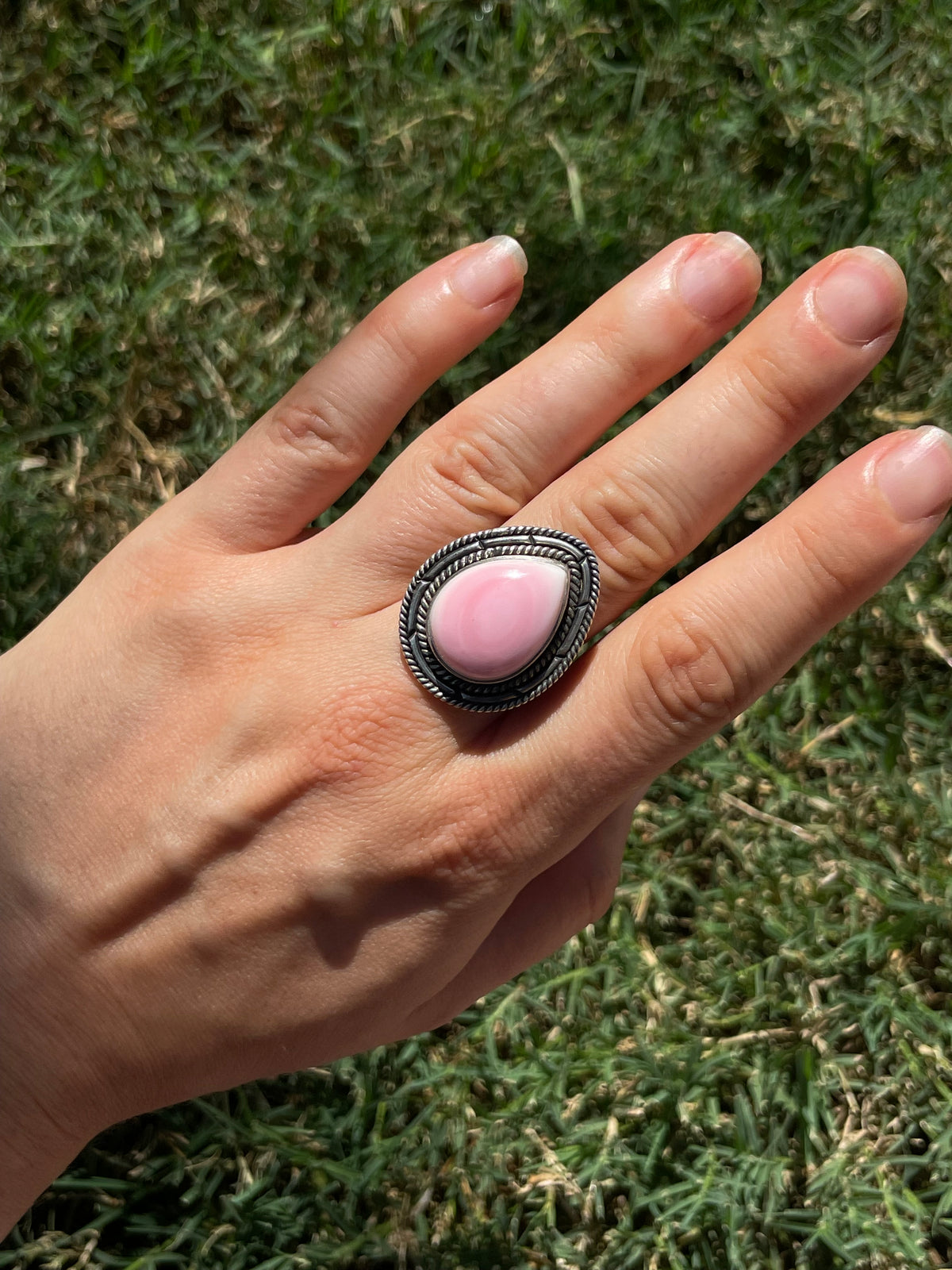 Pink Conch Teardrop Ring | 925 Sterling Silver Size 7.5 D302