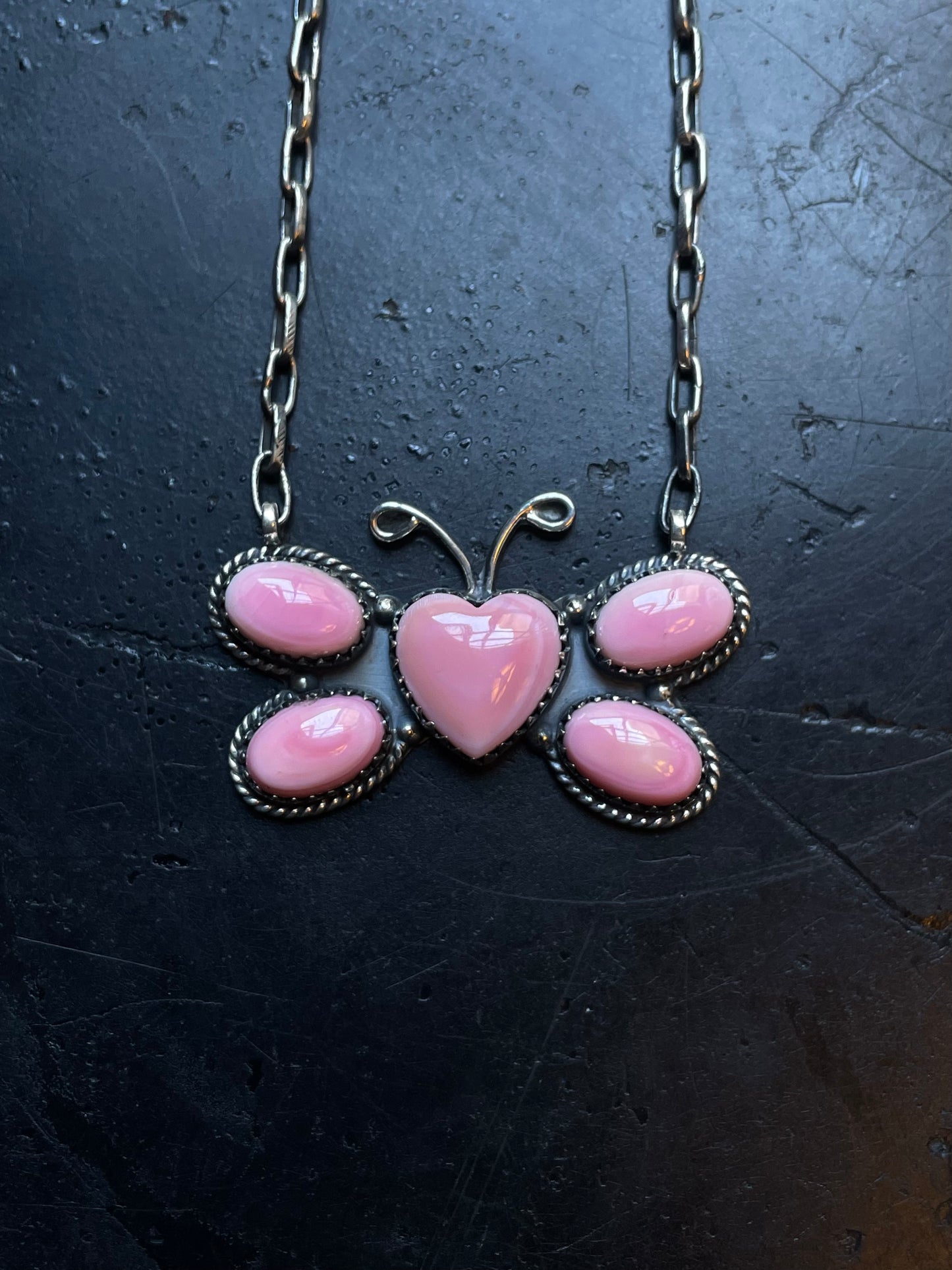 Pink Conch Butterfly Heart Necklace | 925 Sterling Silver E360