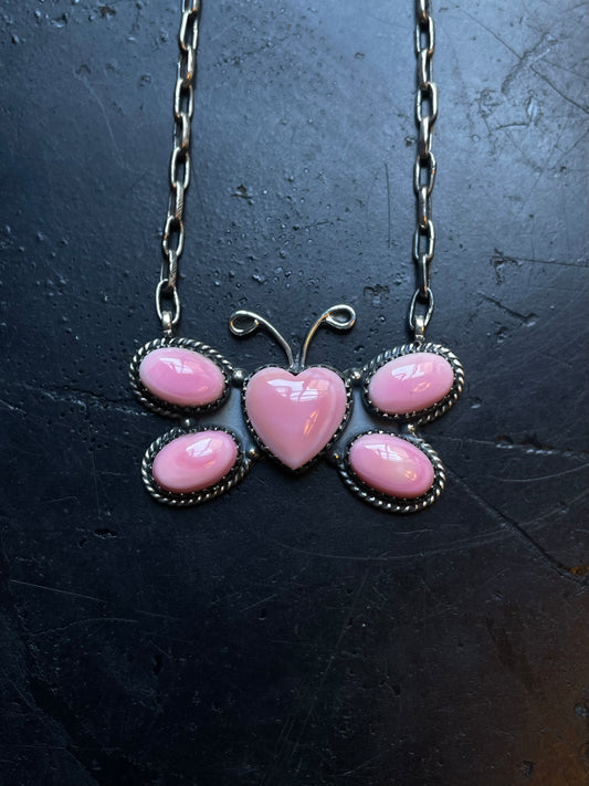Pink Conch Butterfly Heart Necklace | 925 Sterling Silver E360