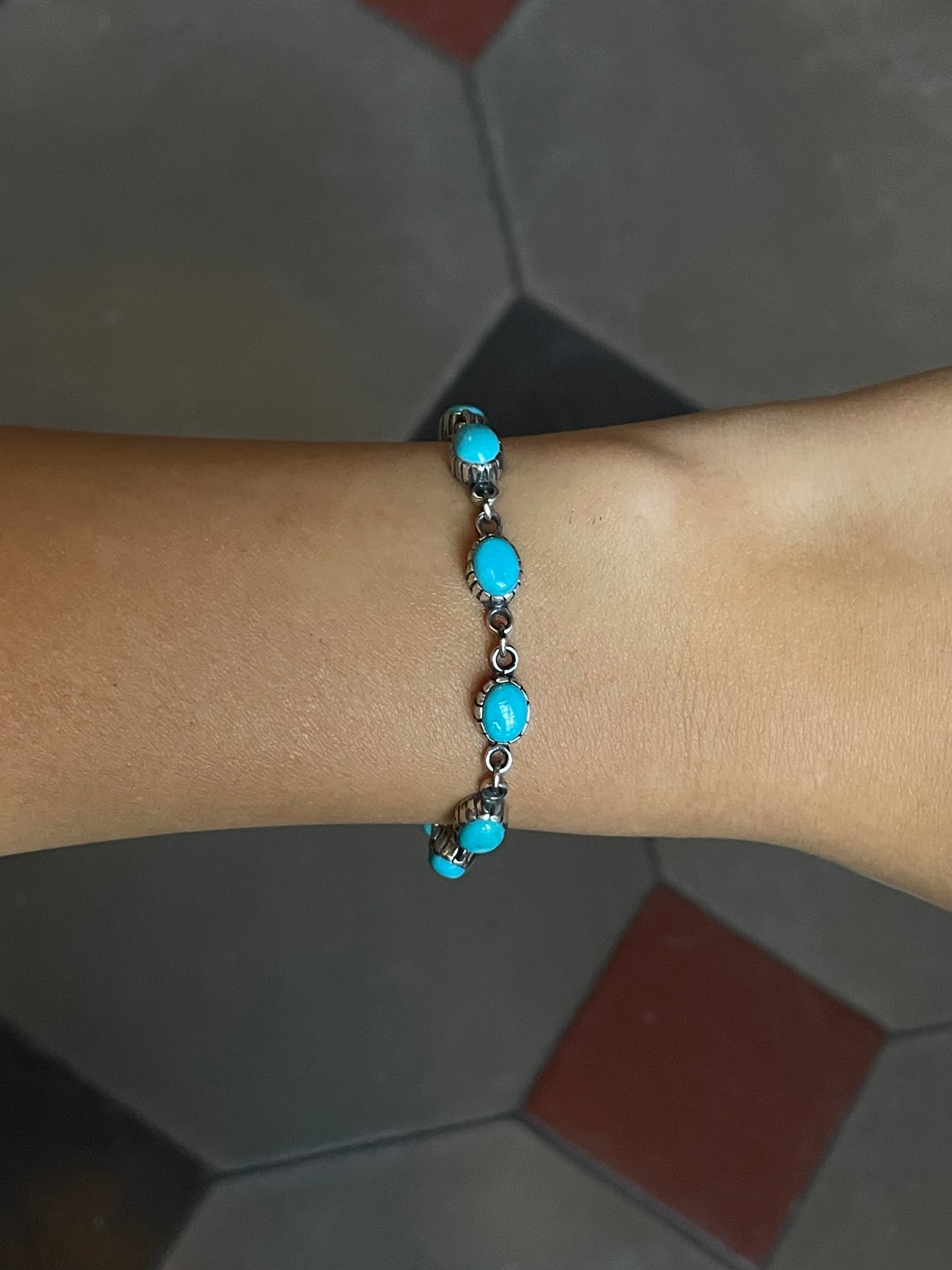 Kingman Turquoise Link Bracelet | Sterling Silver E838
