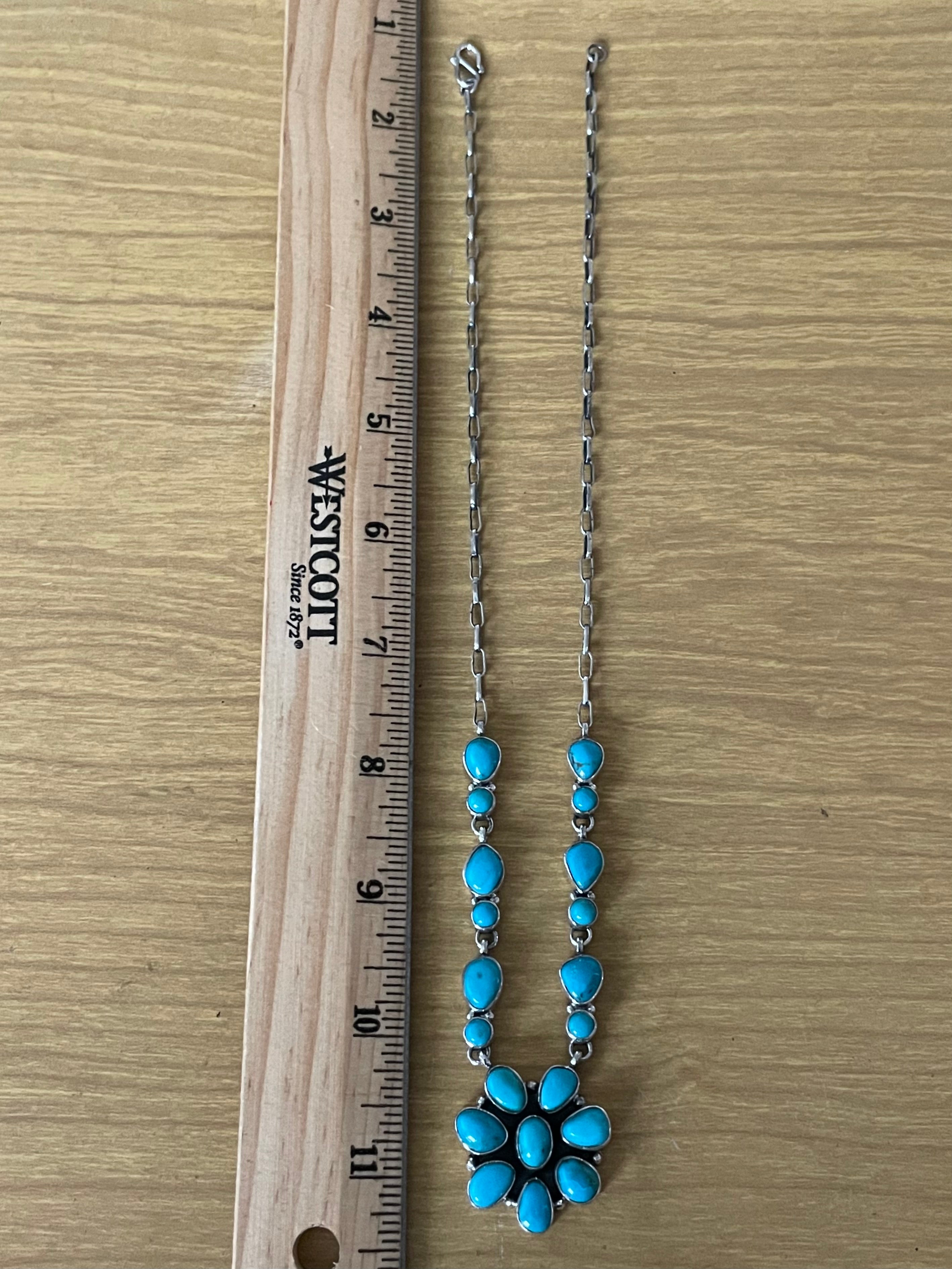 Kingman Turquoise Flower Necklace | 925 Sterling Silver E611