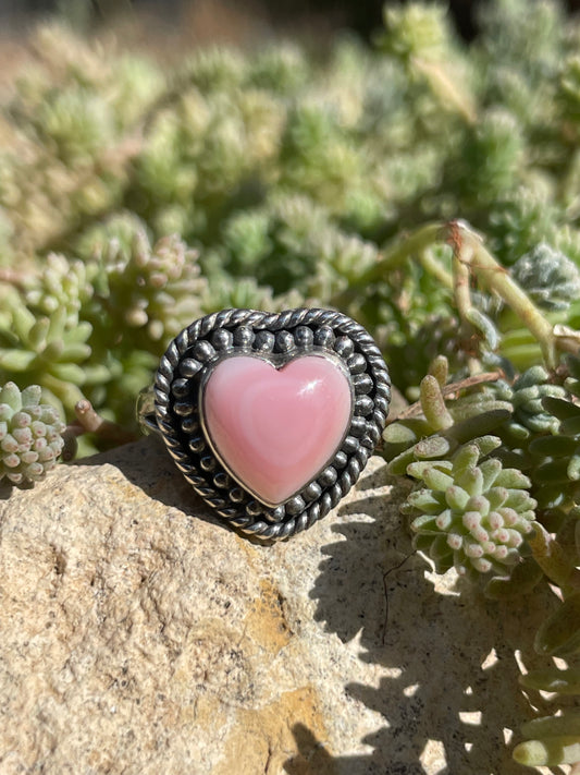 Pink Conch Heart Ring Size 6.75 | 925 Sterling Silver Southwest B989