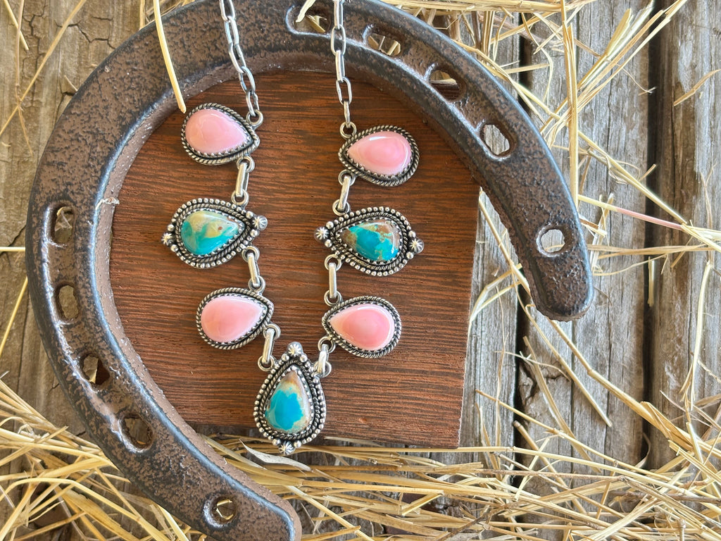 Kingman Turquoise & Pink Conch Necklace | 925 Sterling Silver Z21