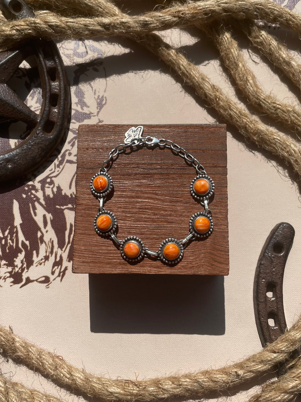 Orange Spiny Oyster Link Bracelet | 925 Sterling Silver G722