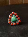 Kingman Turquoise Coral Cluster Ring | Sterling Silver | Size 9 | A206