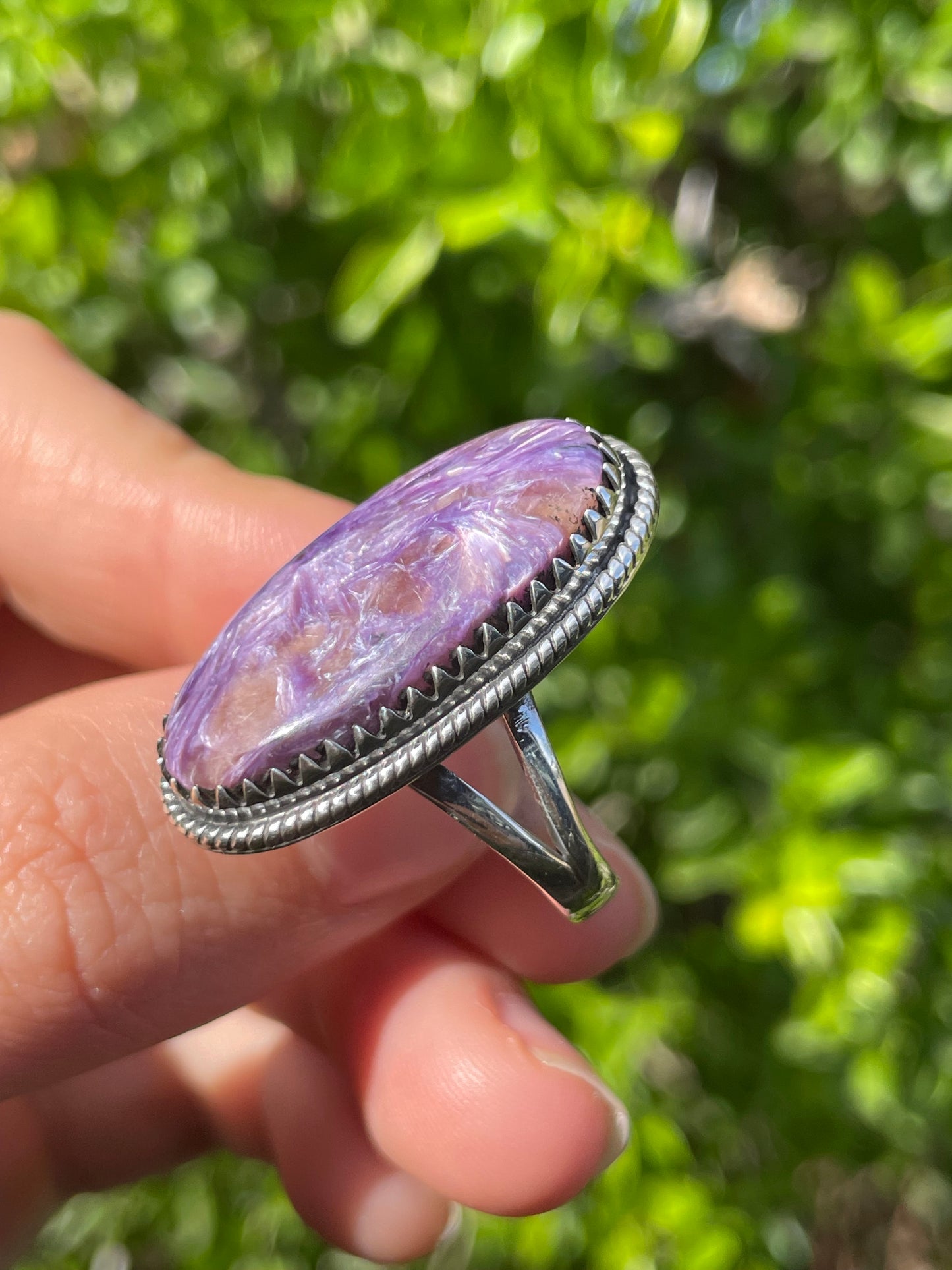 Charoite Oval Ring Size 9 | 925 Sterling Silver | Southwestern B592