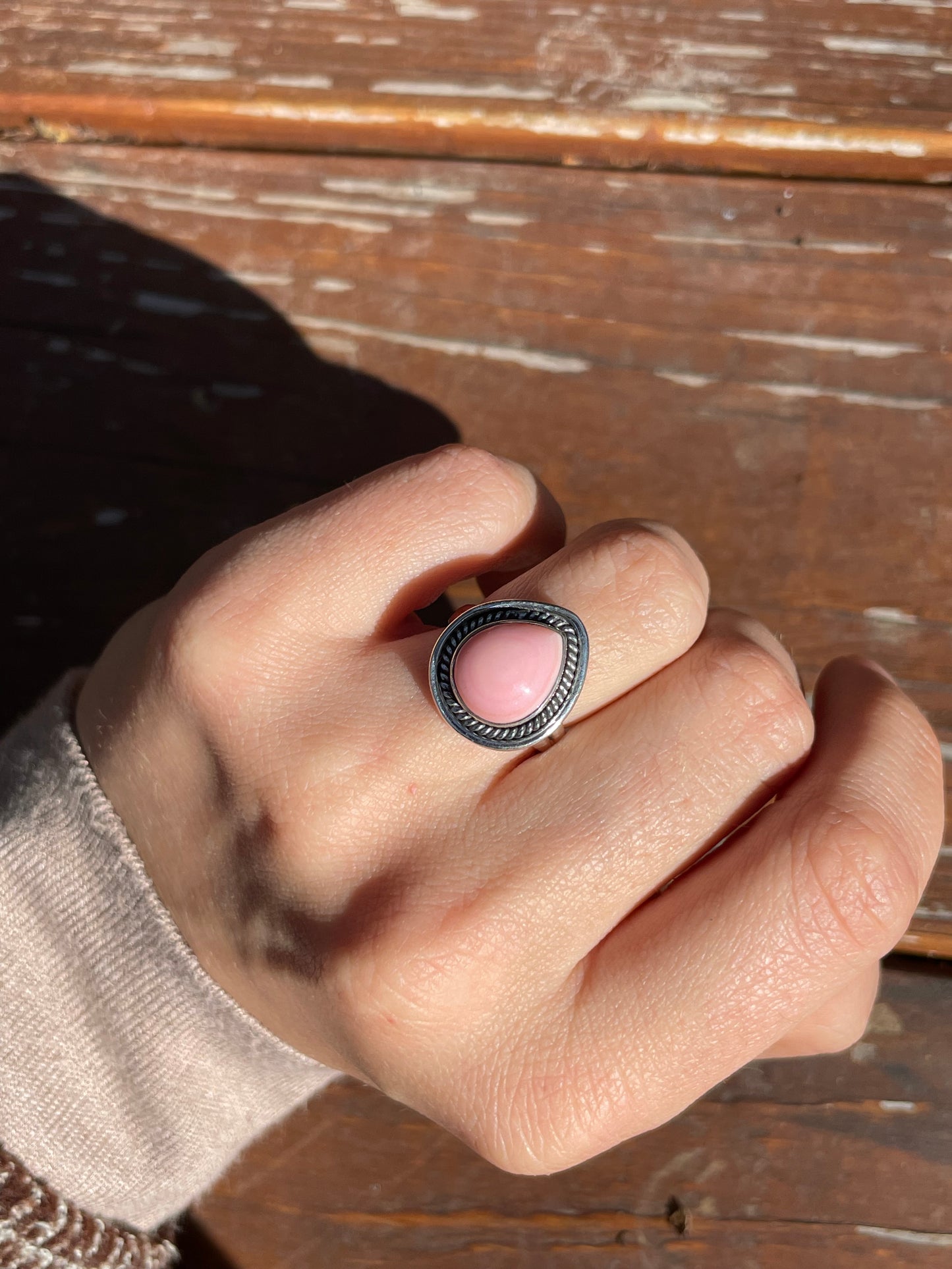 Pink Conch Teardrop Ring Size 6 | 925 Sterling Silver Southwest D104