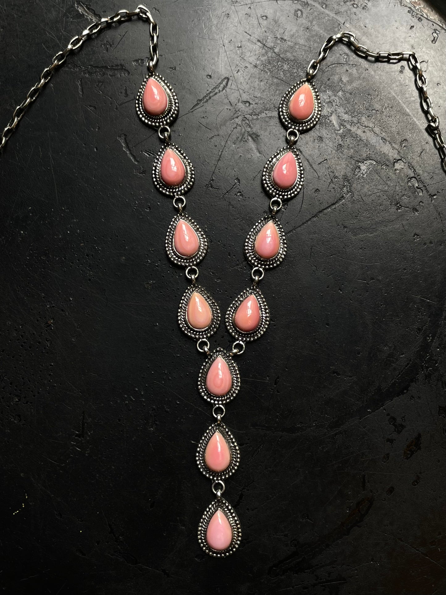 Pink Conch Lariat Necklace | 925 Sterling Silver C986
