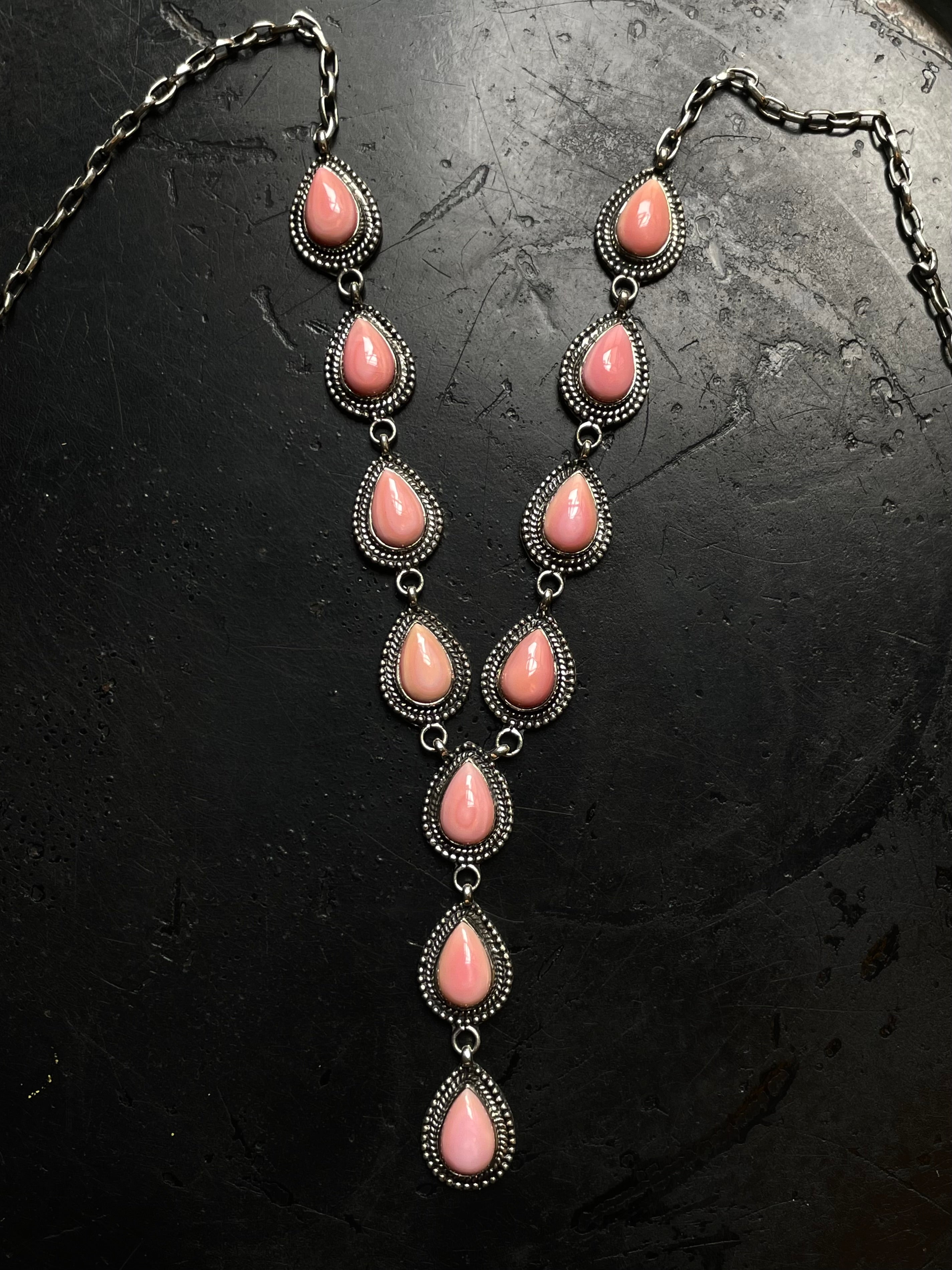 Pink Conch Lariat Necklace | 925 Sterling Silver C986